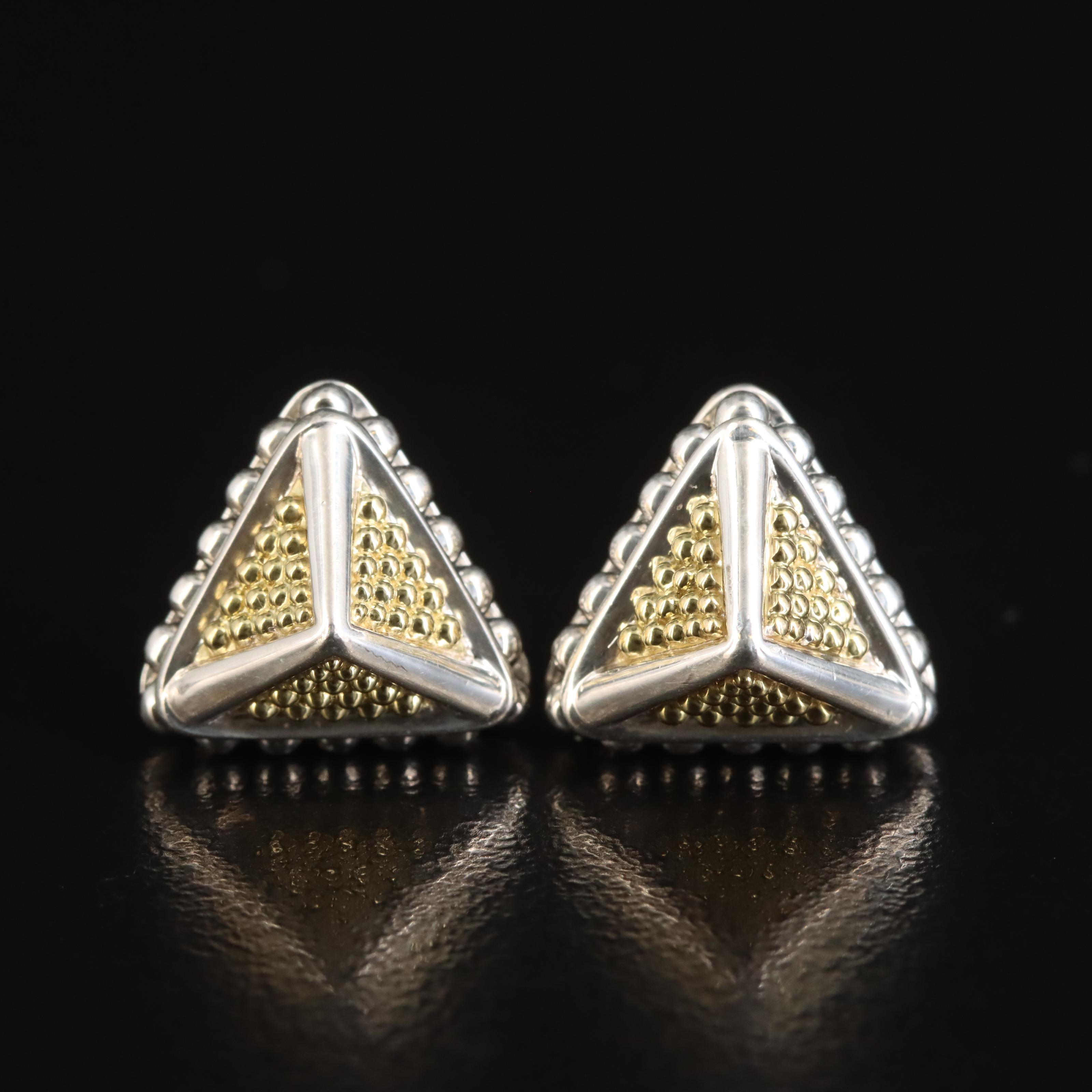 Lagos Sterling Pyramid Stud Earrings with 18K Accents