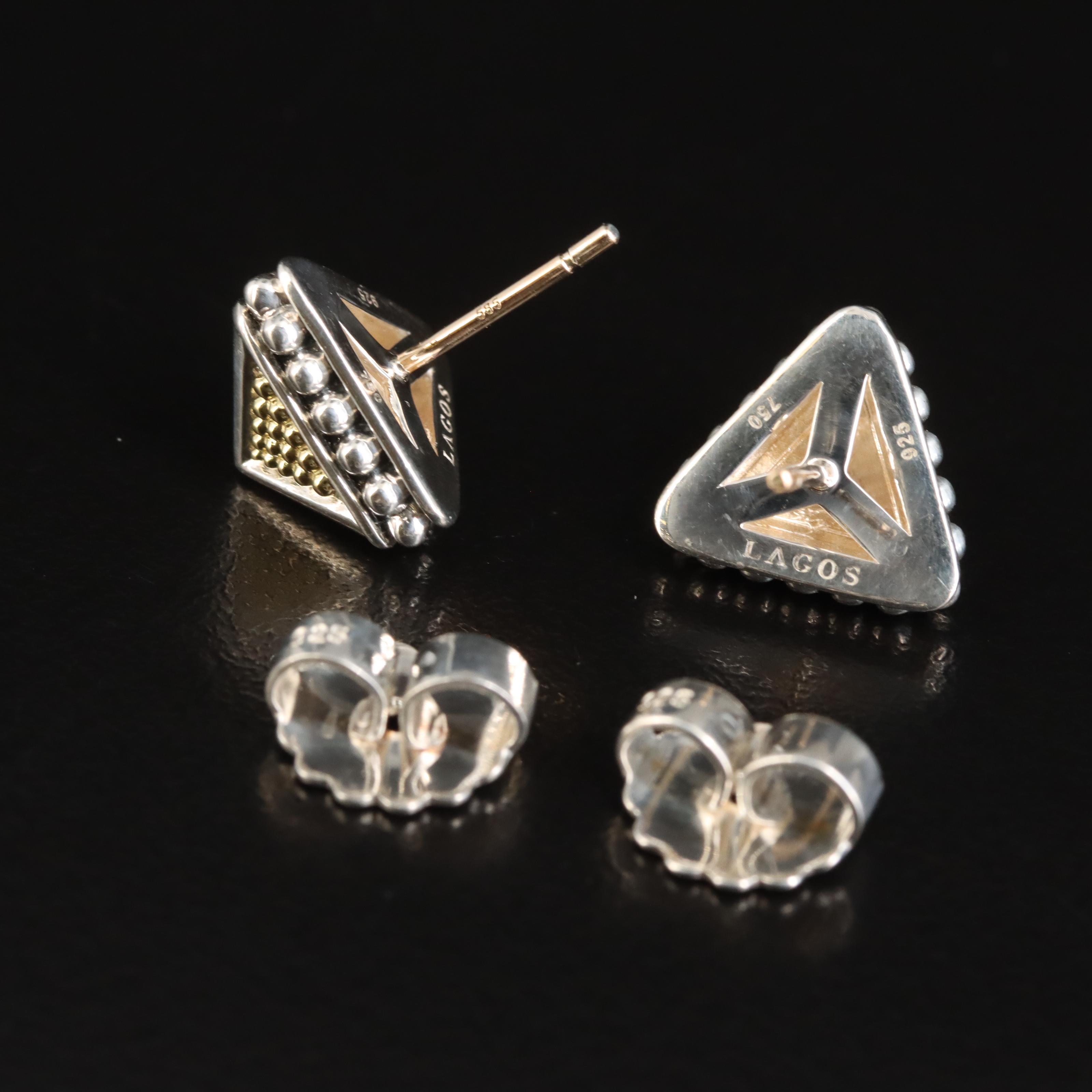 Lagos Sterling Pyramid Stud Earrings with 18K Accents