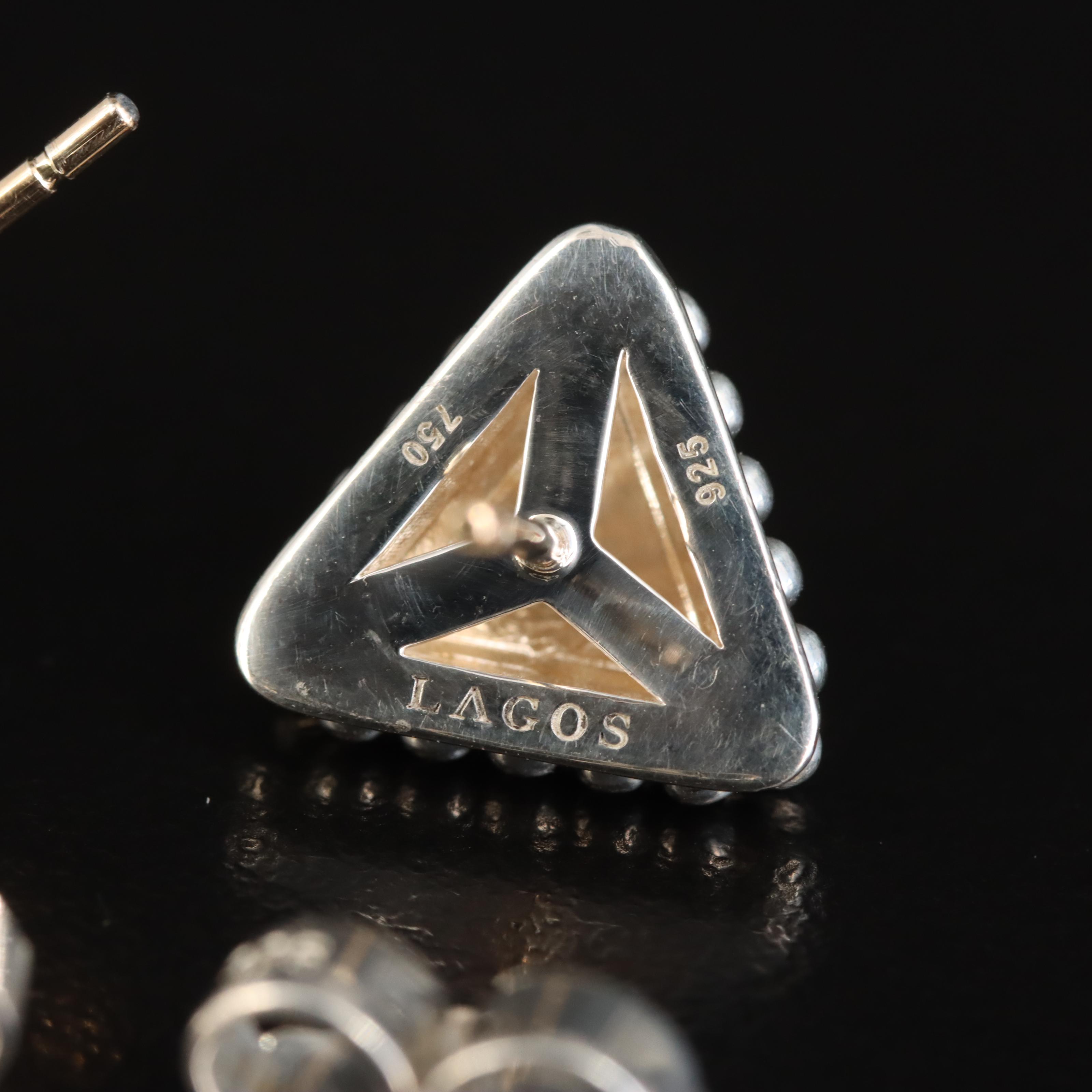 Lagos Sterling Pyramid Stud Earrings with 18K Accents