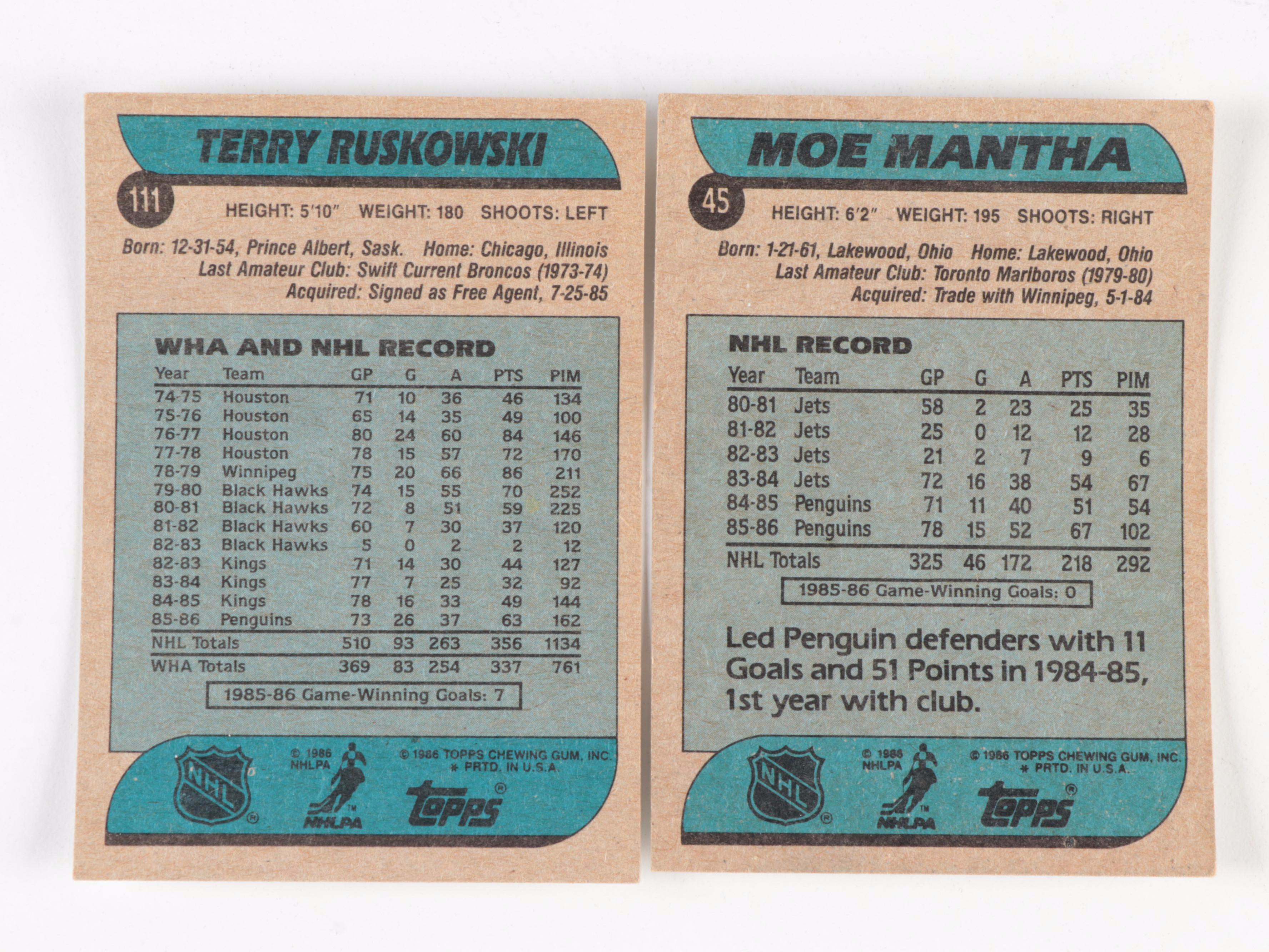 Topps Hockey Cards with Harper, Mikita, Signed Mantha and Rukowski, 1970s–1980s