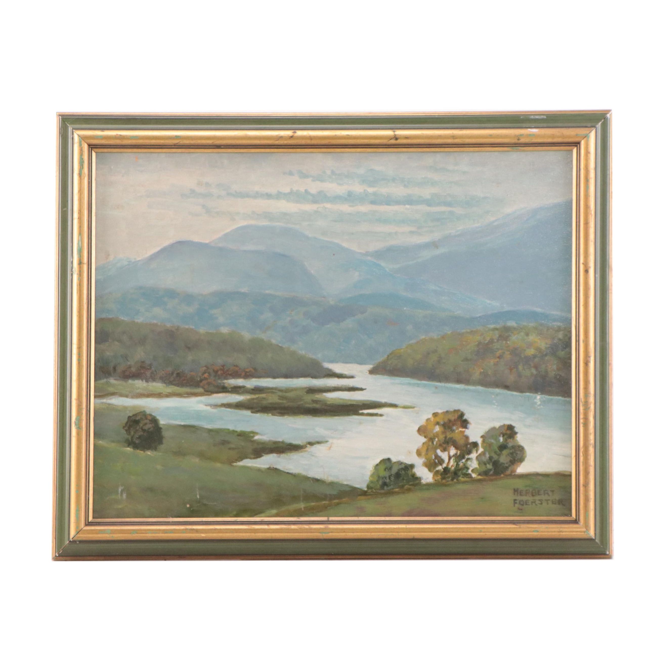 Herbert Foerster Landscape Oil Painting of Distant Mountains