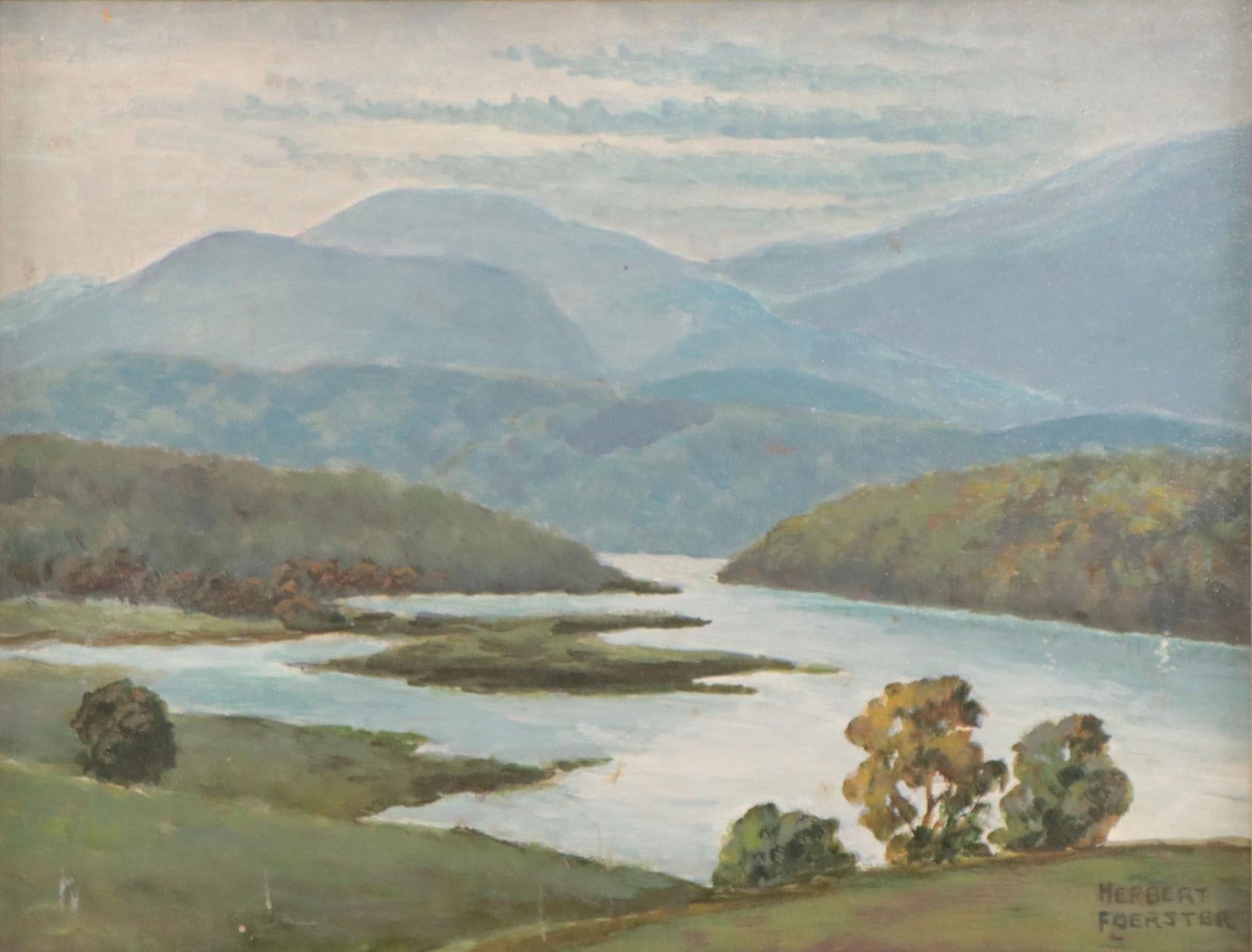 Herbert Foerster Landscape Oil Painting of Distant Mountains