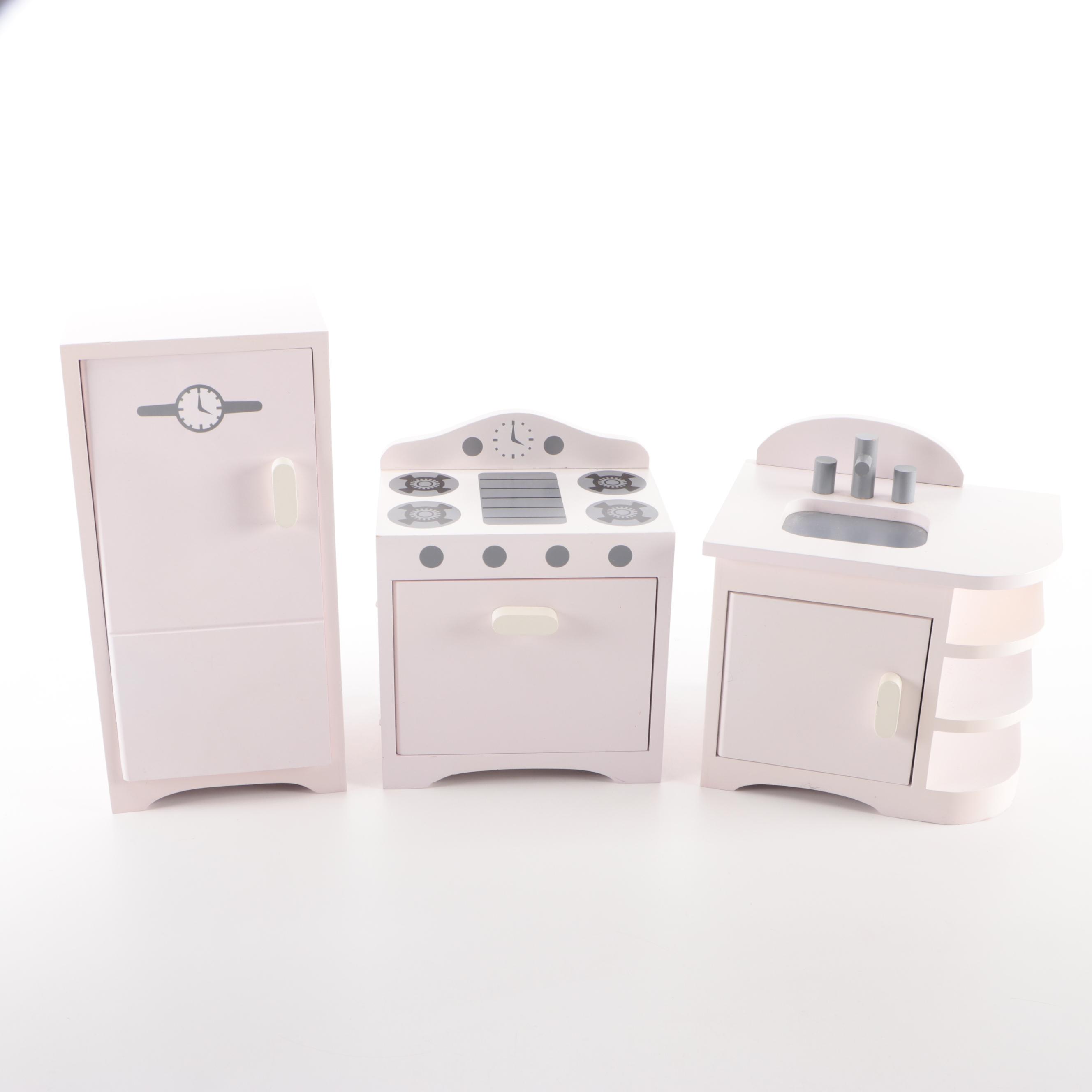 Pottery Barn Kids Retro Doll Kitchen Set with Sophie and Chloe Soft Body Dolls