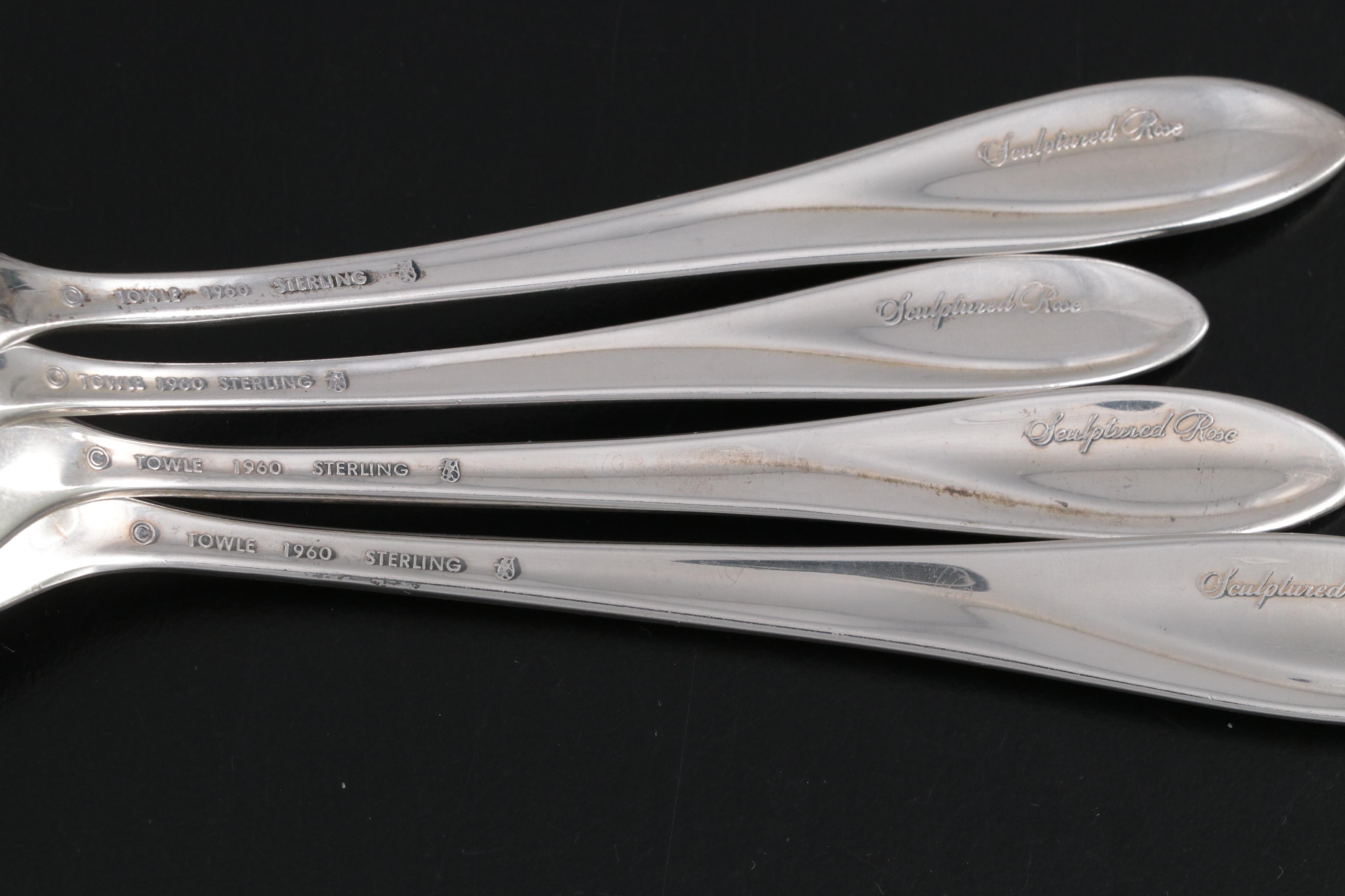 Towle "Sculptural Rose" Sterling Silver Flatware and Serving Utensils