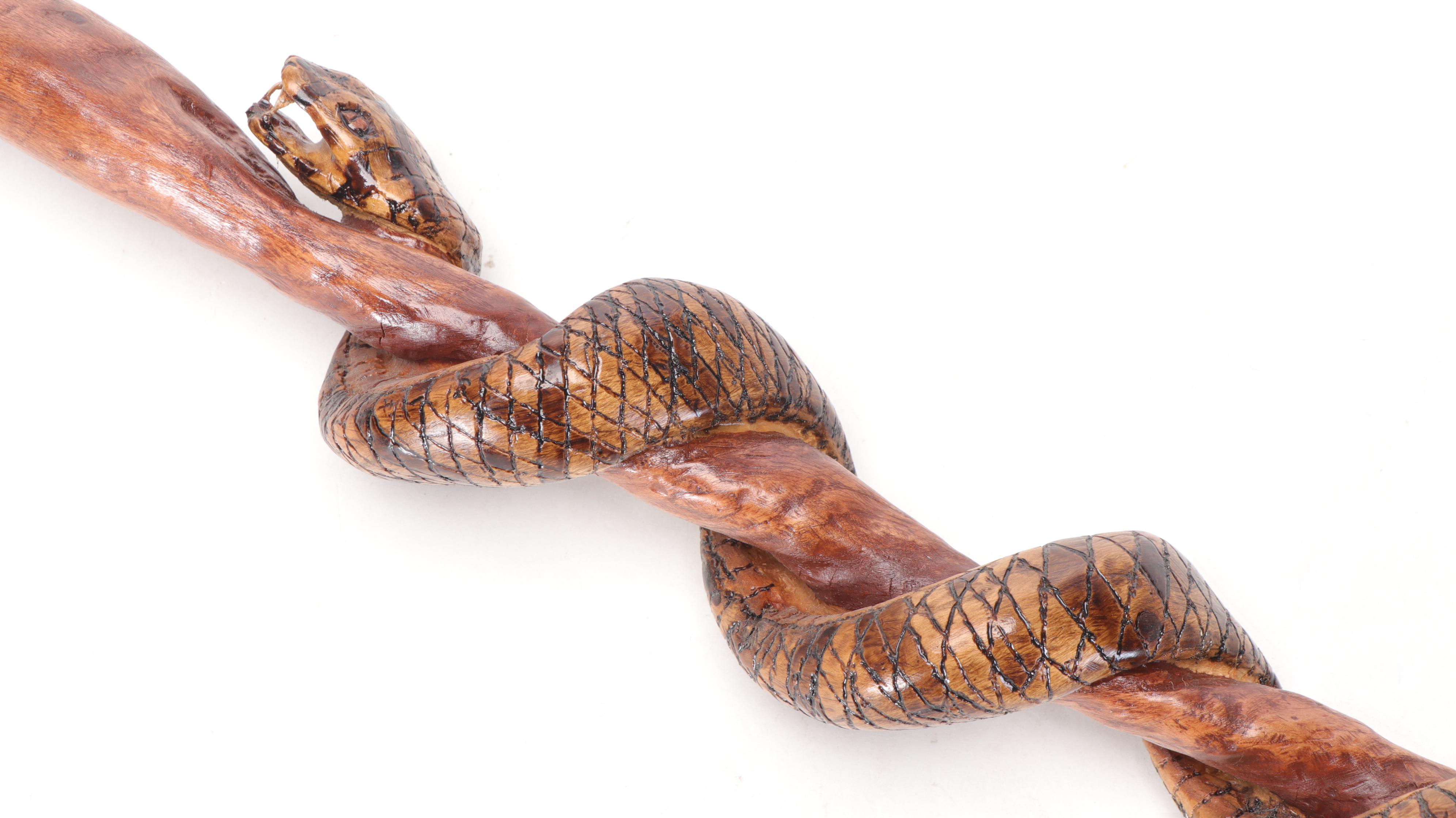 Hand-Carved Snake Spiral Walking Stick
