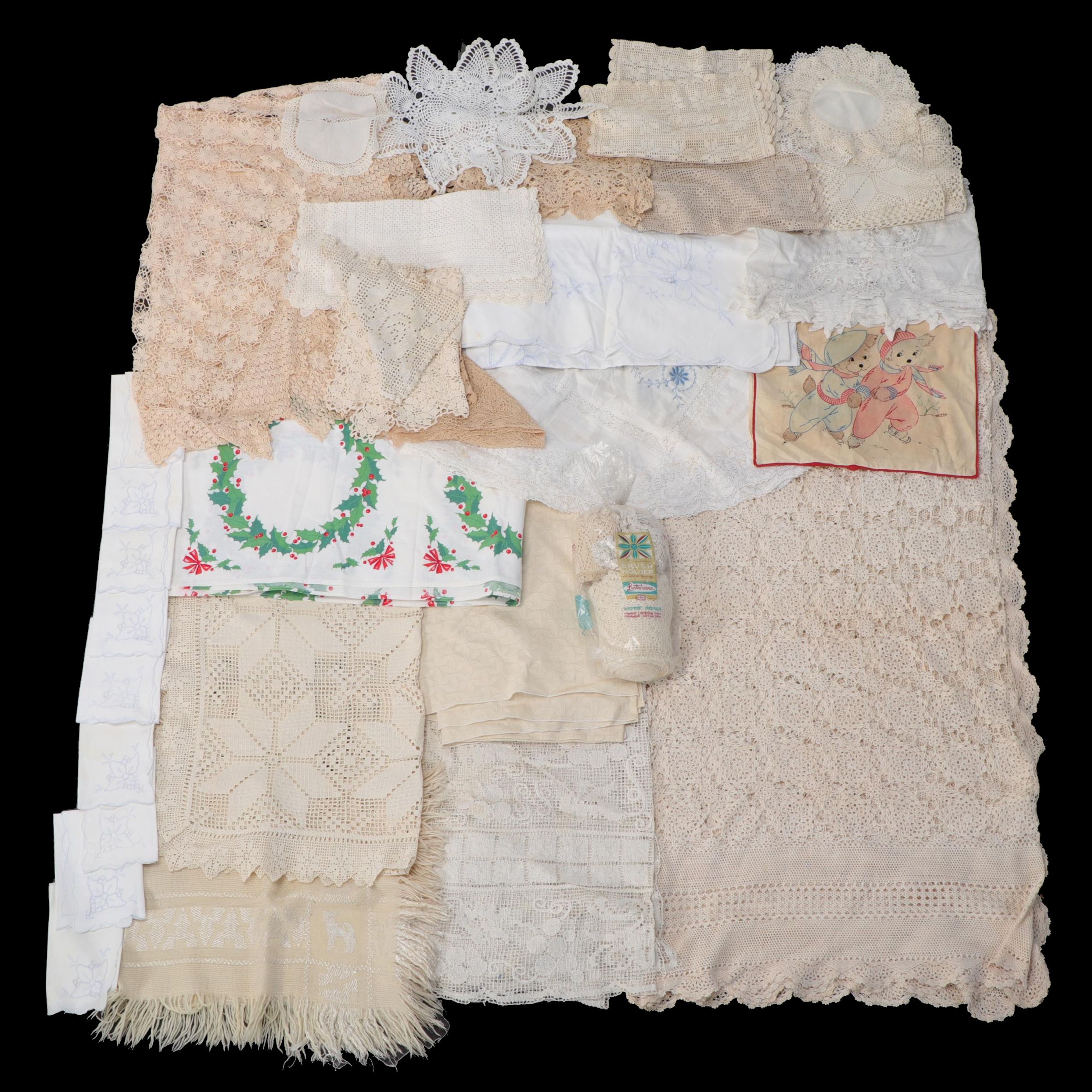 Filet Lace, Crochet, Embroidered and More Table Linens