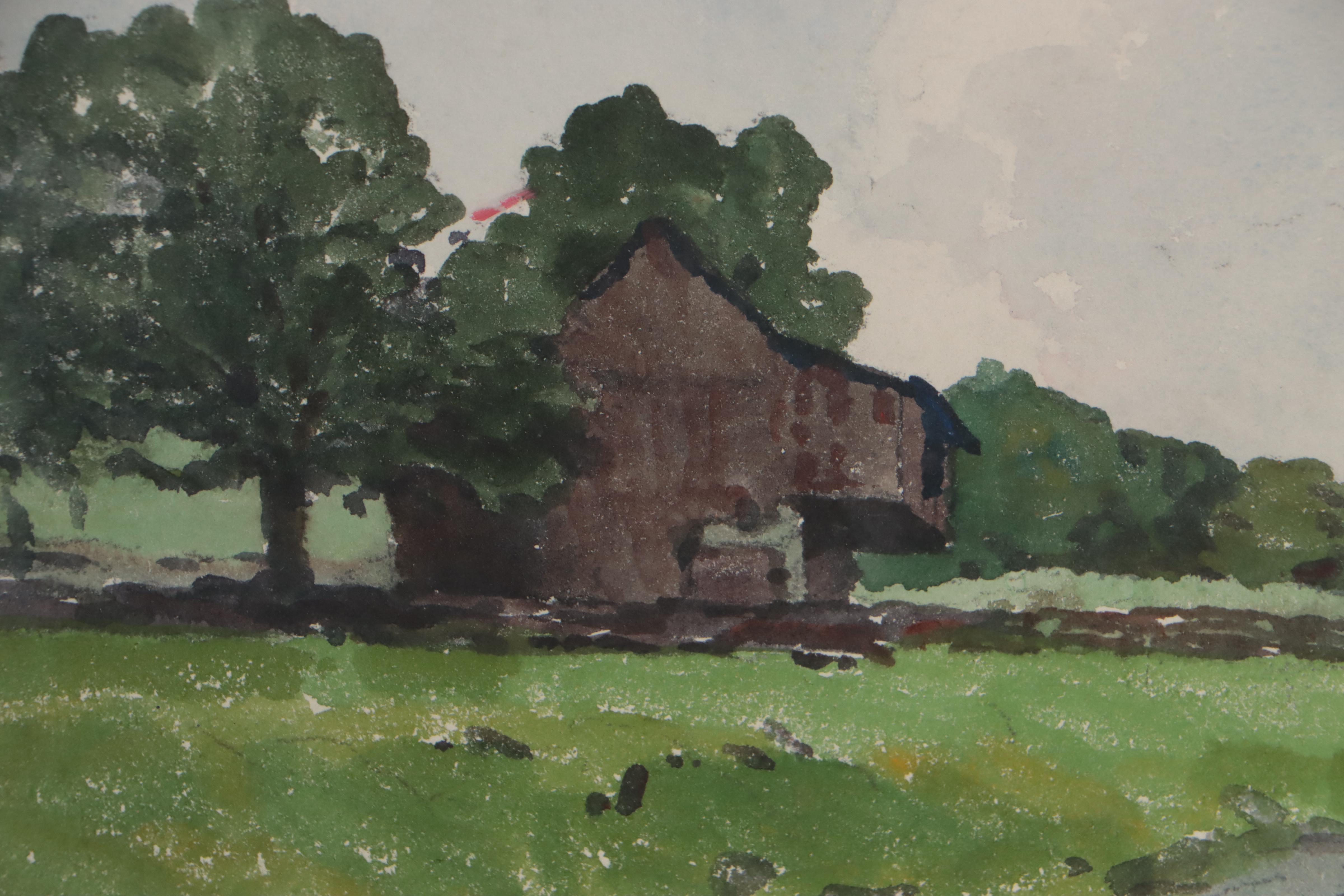 John Louis Wellington Watercolor Painting of Pastoral Landscape