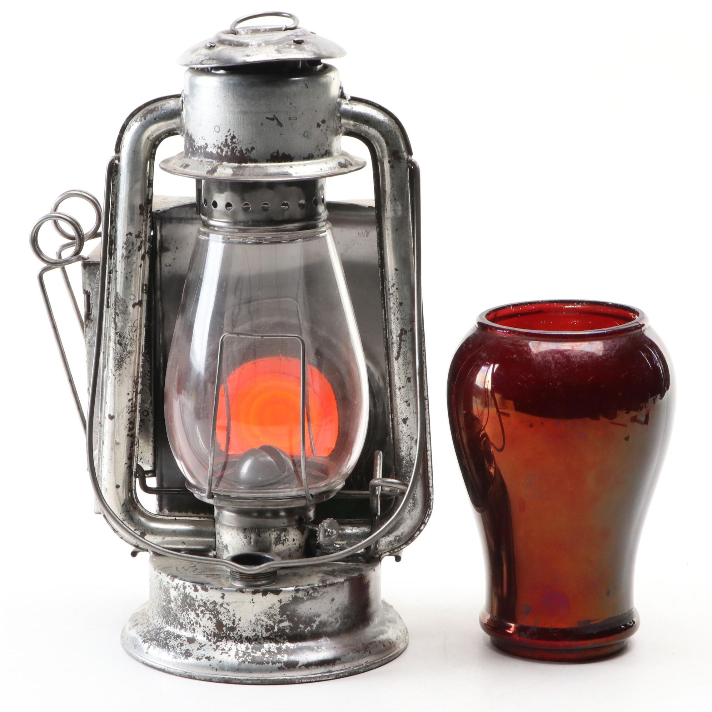 Rayo Pony No. 21 Cold Blast Railroad Lantern with Red Glass Hurricane