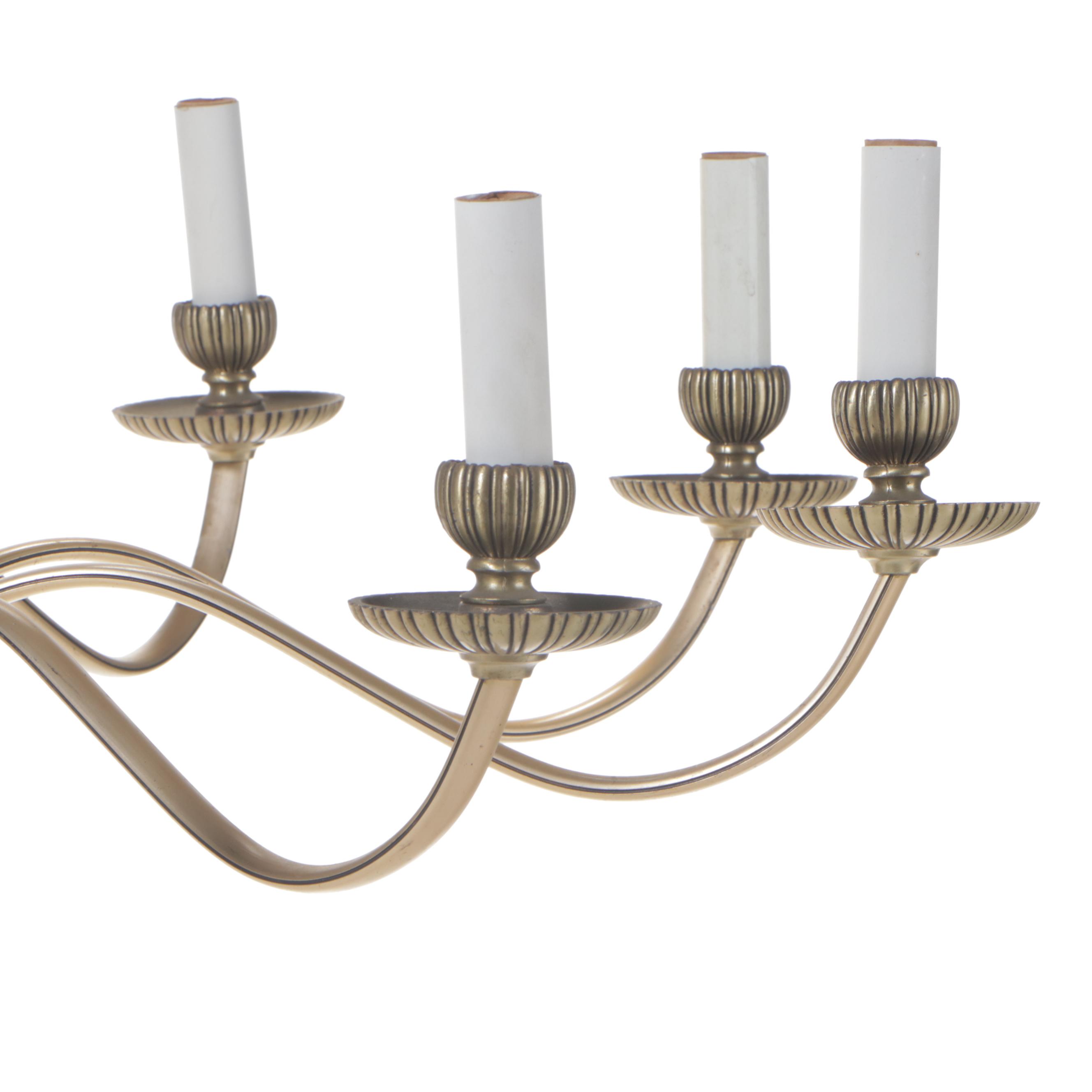 MCM Style Nine-Arm Chandelier in Gold Colored Metal