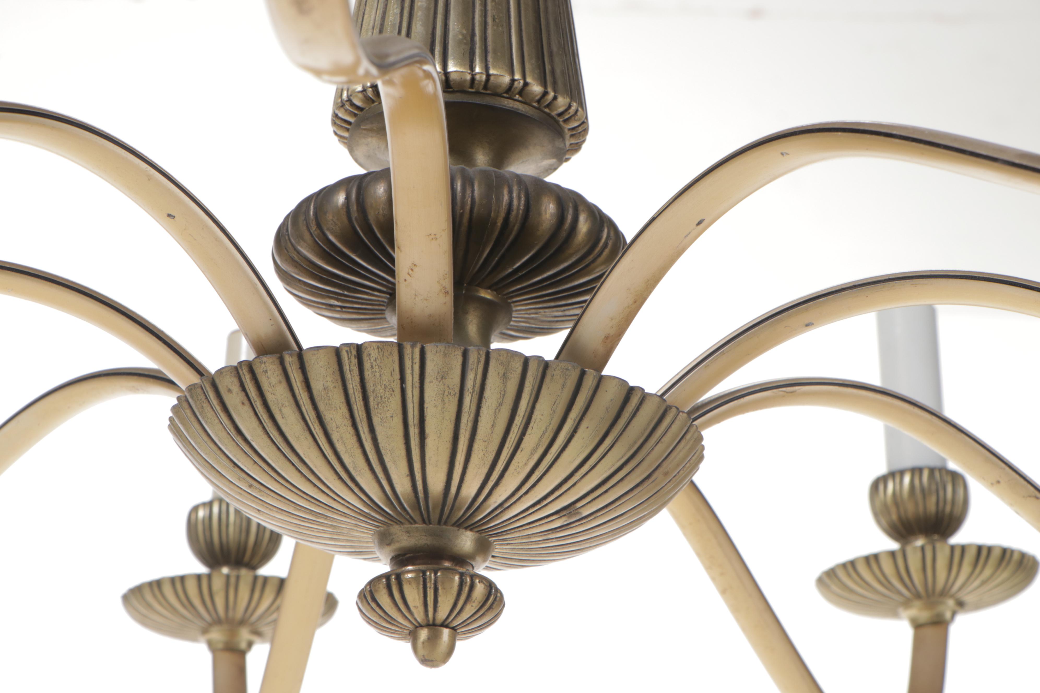 MCM Style Nine-Arm Chandelier in Gold Colored Metal