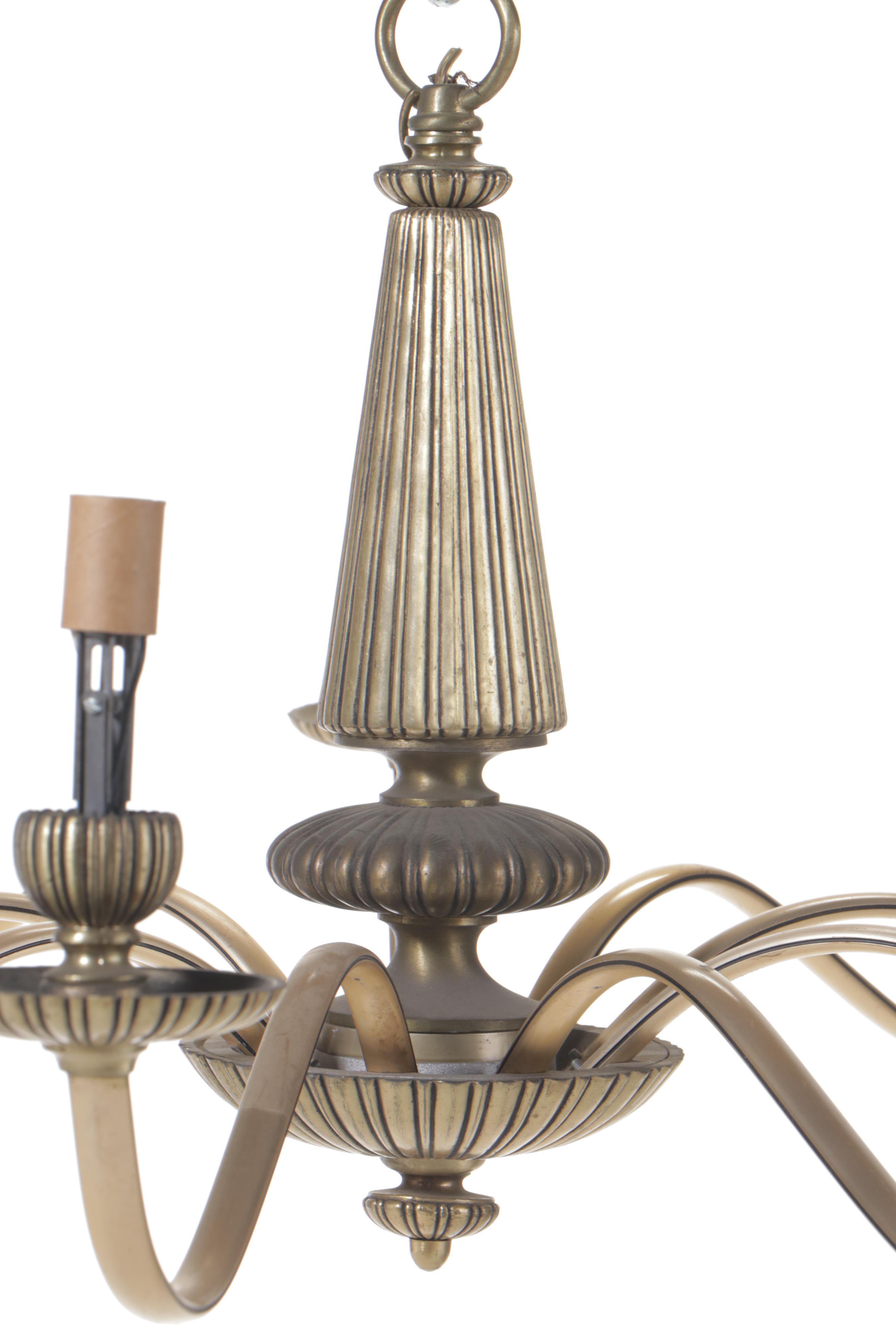 MCM Style Nine-Arm Chandelier in Gold Colored Metal