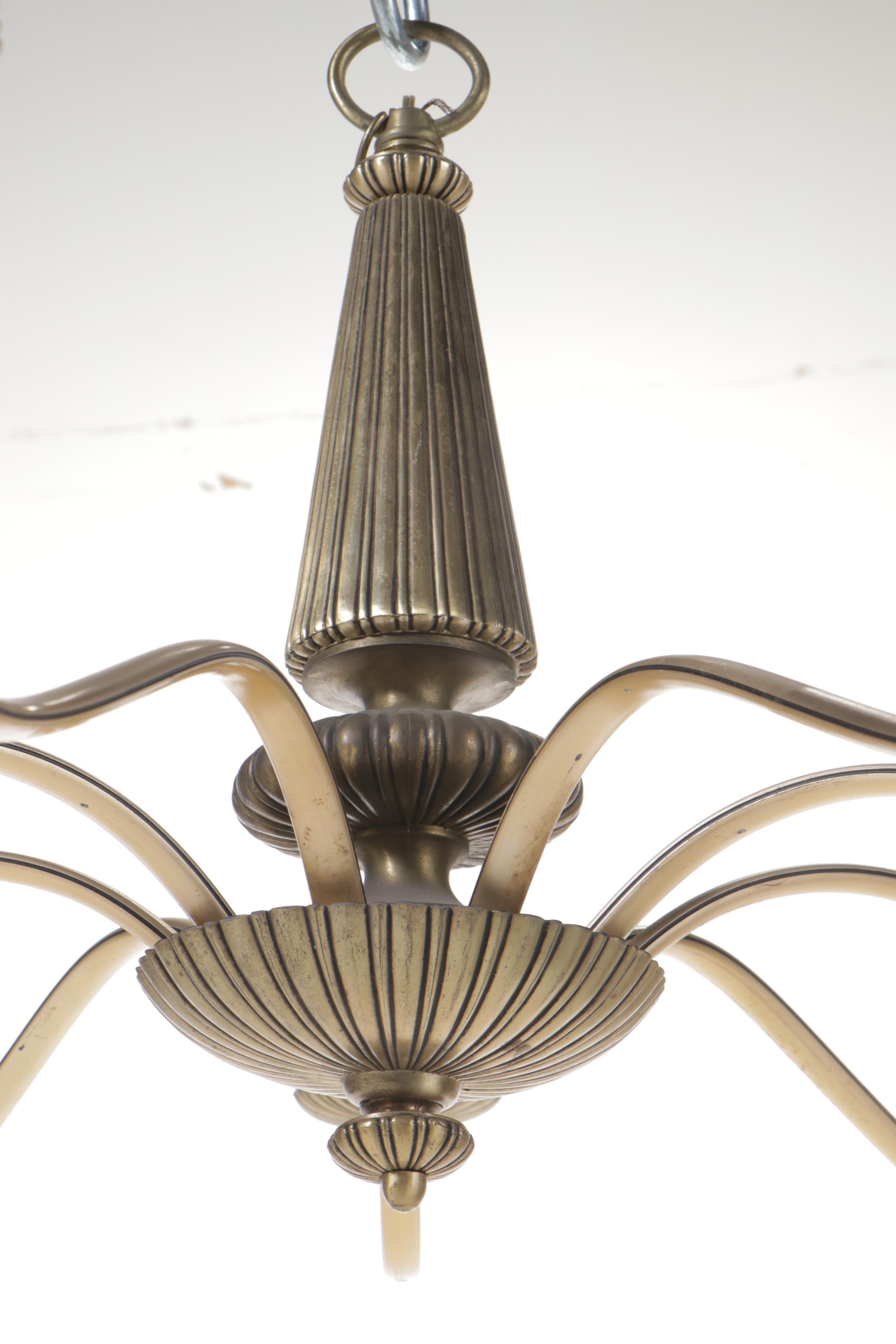 MCM Style Nine-Arm Chandelier in Gold Colored Metal