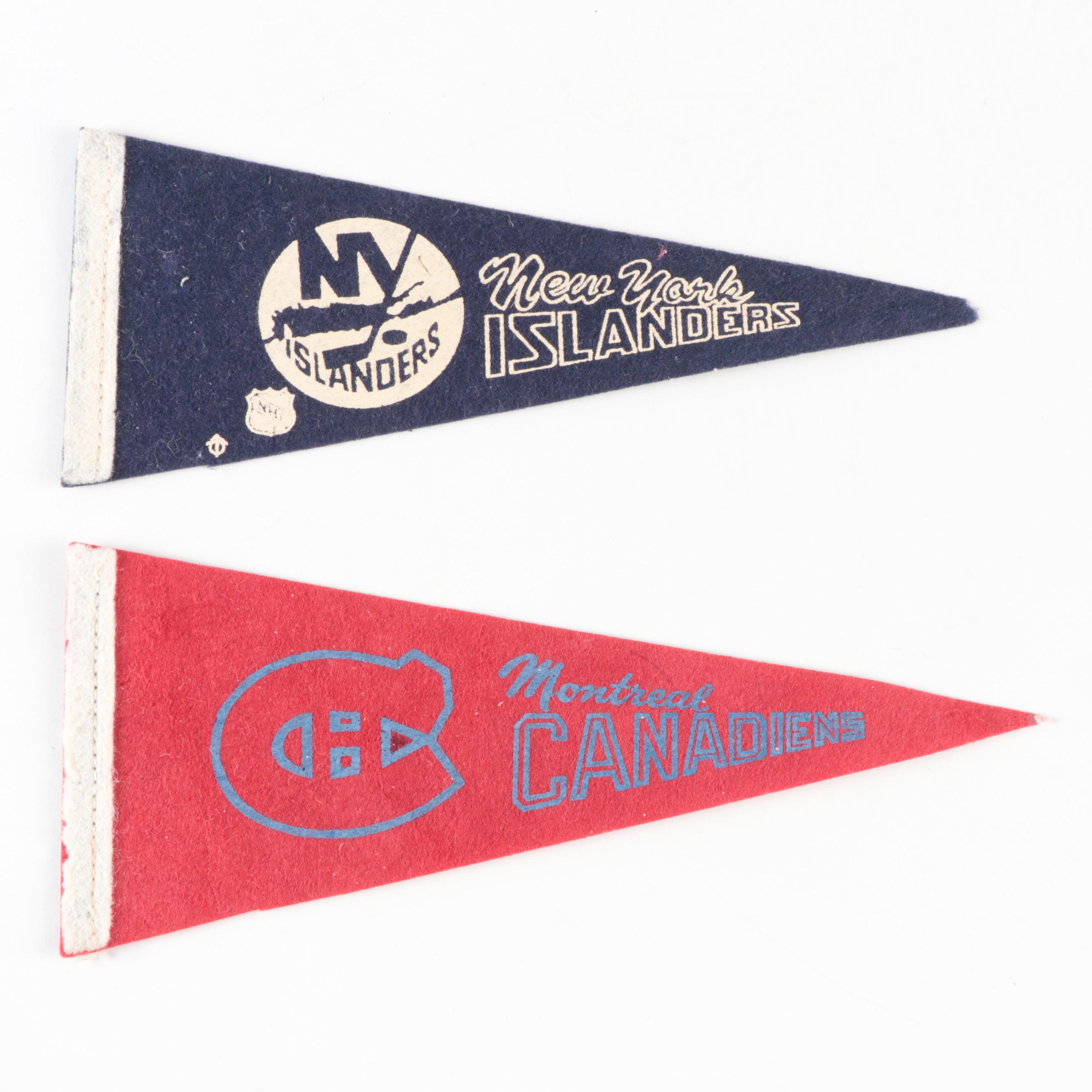 Baseball, Hockey Mini Felt Pennants With Yankees, Reds, Sabres, More, 1960s