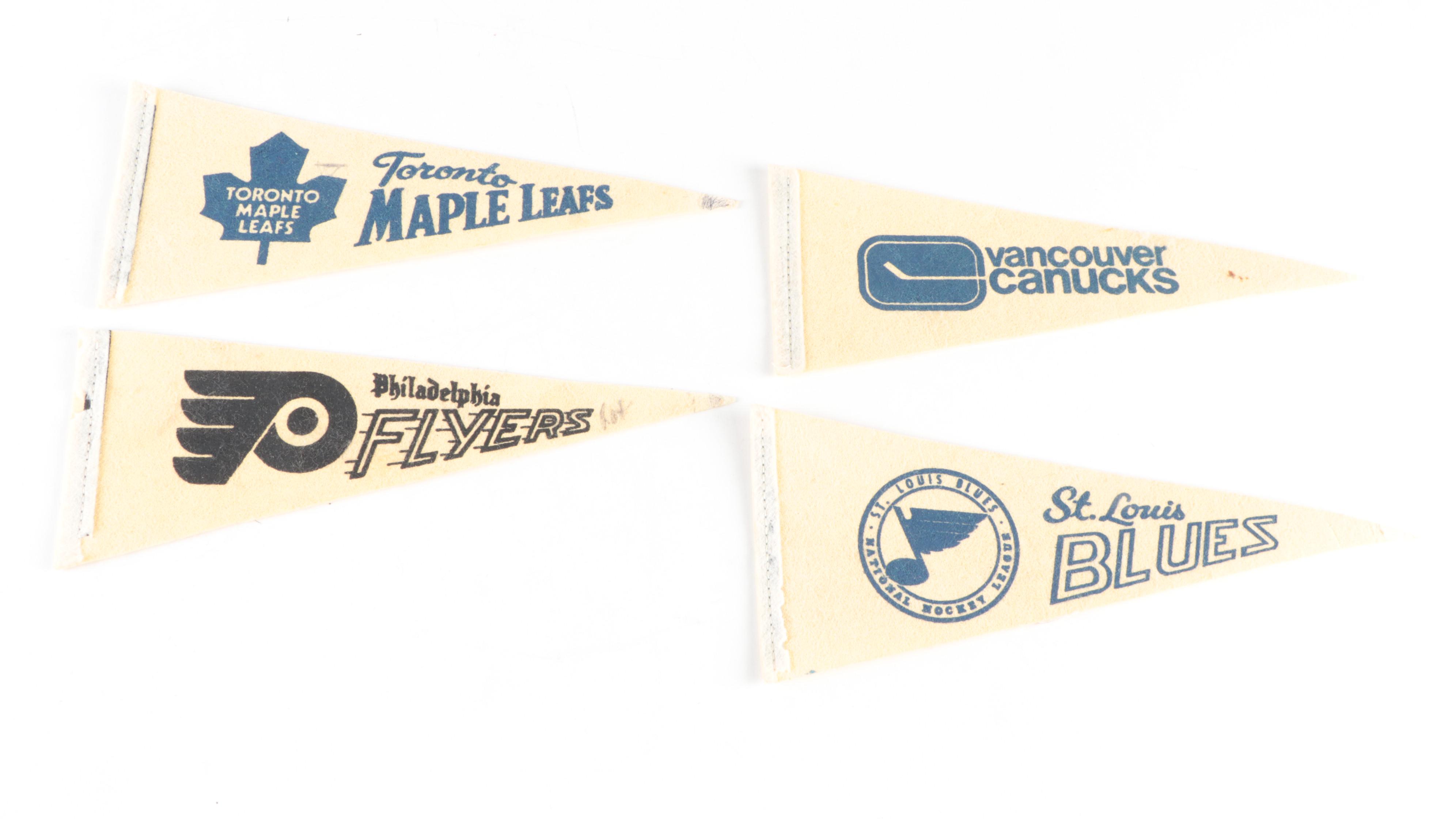 Baseball, Hockey Mini Felt Pennants With Yankees, Reds, Sabres, More, 1960s