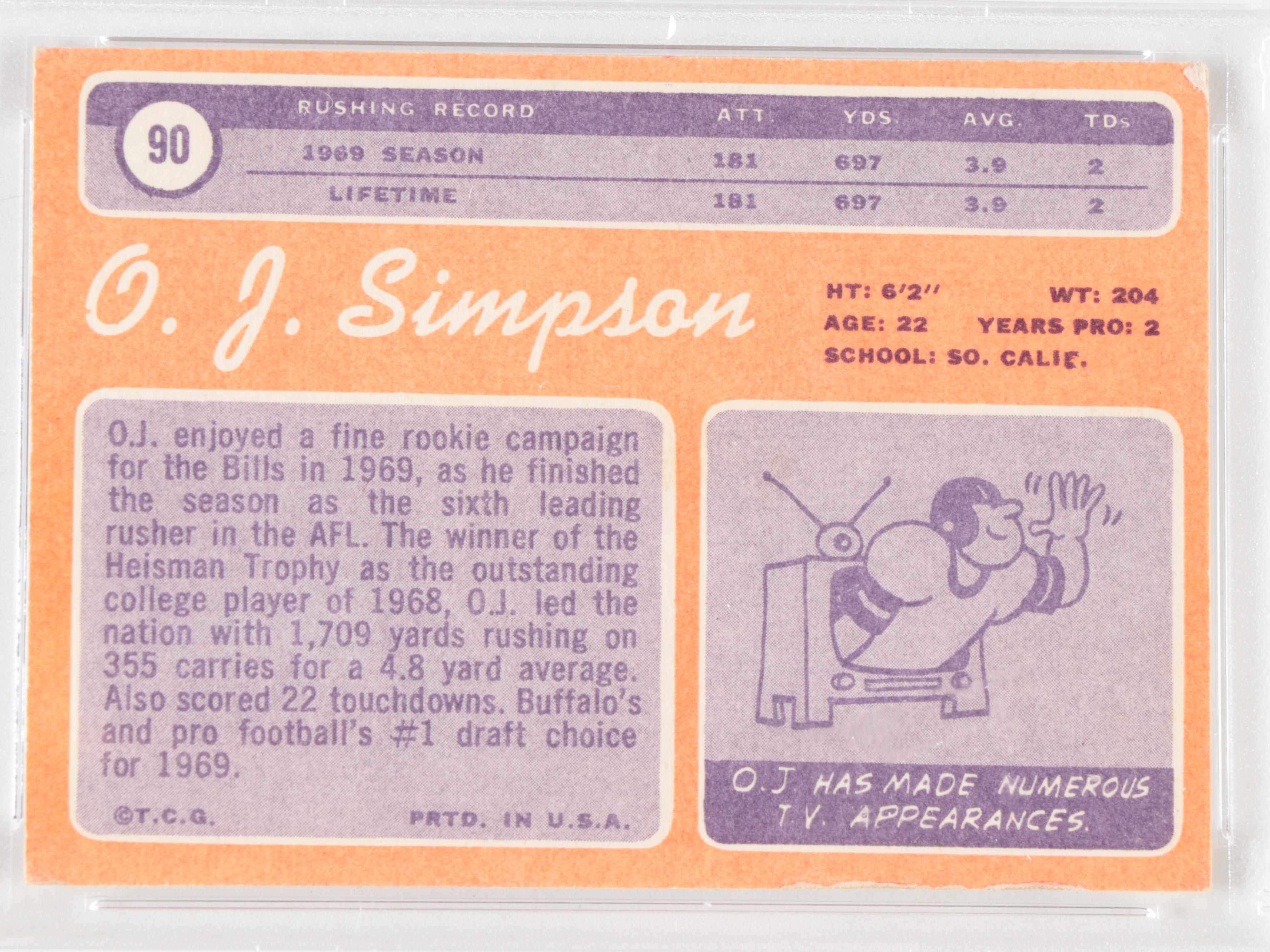 1970 Topps Rookie O.J. Simpson Graded Football Card