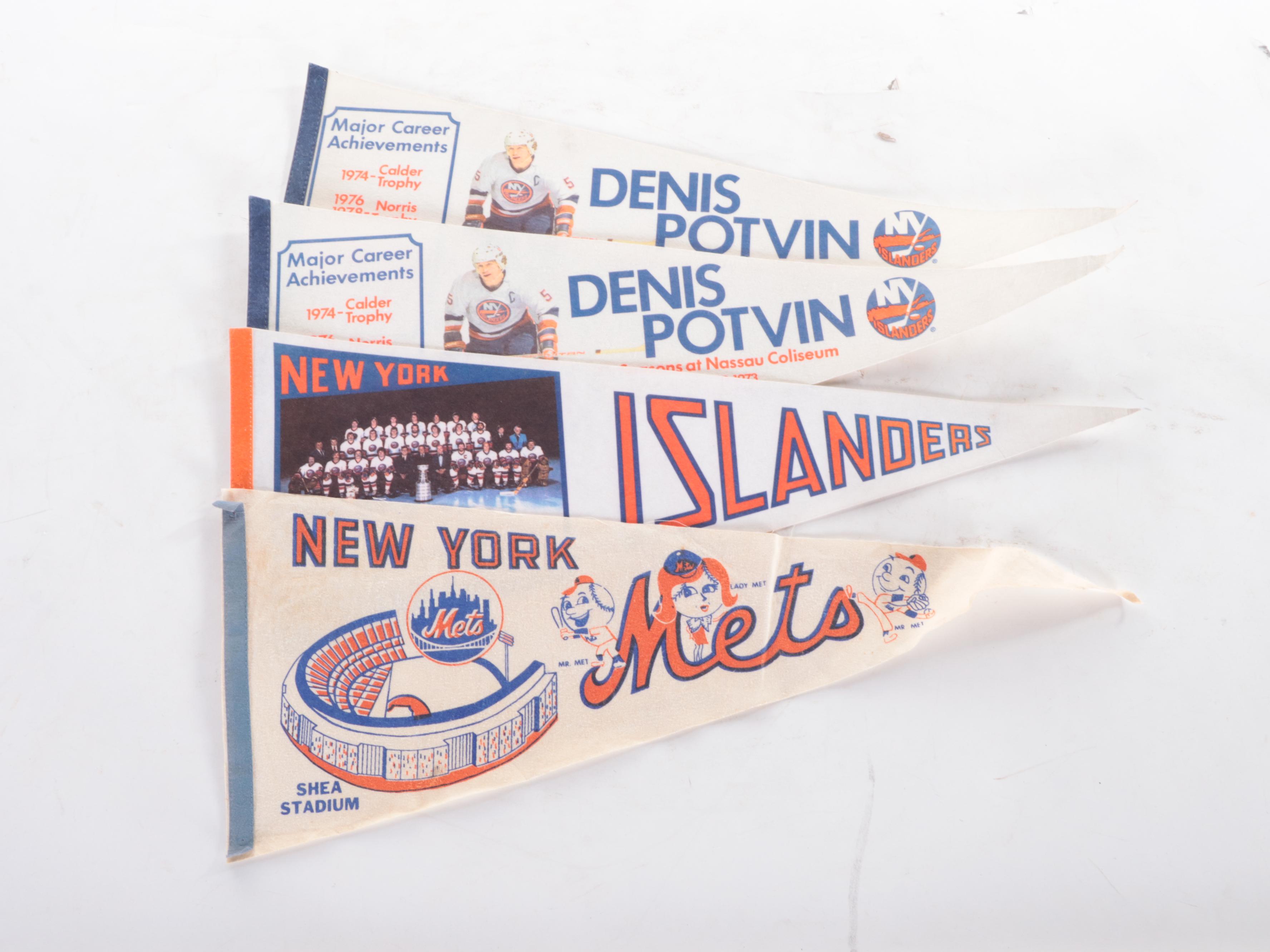 Baseball, Hockey Pennants With Yankees, Mets, Islanders, More, 1960s–1980s