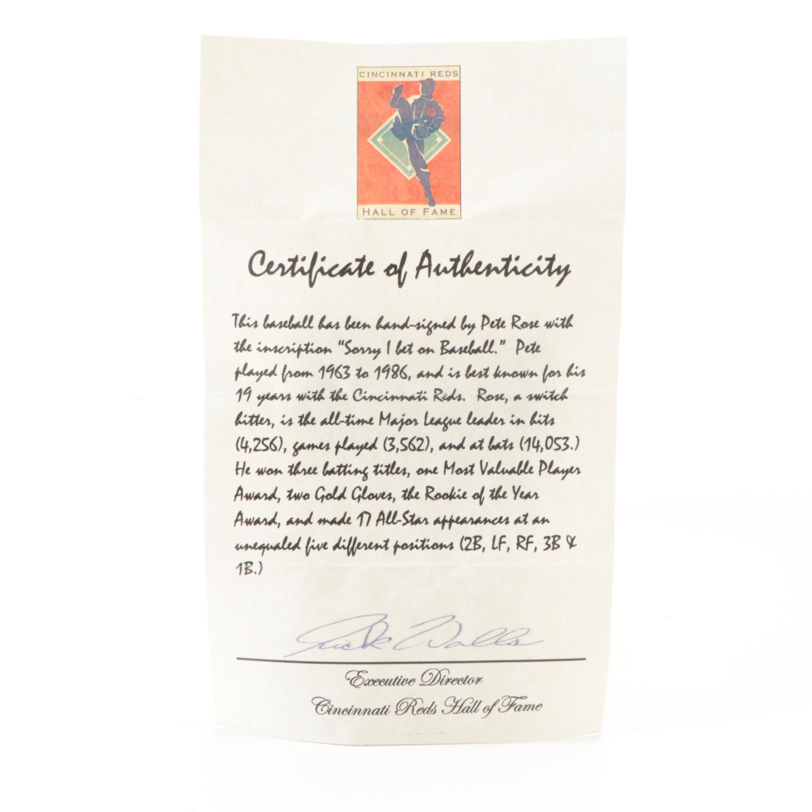 Pete Rose Signed "I'm Sorry I Bet on Baseball" Rawlings Baseball