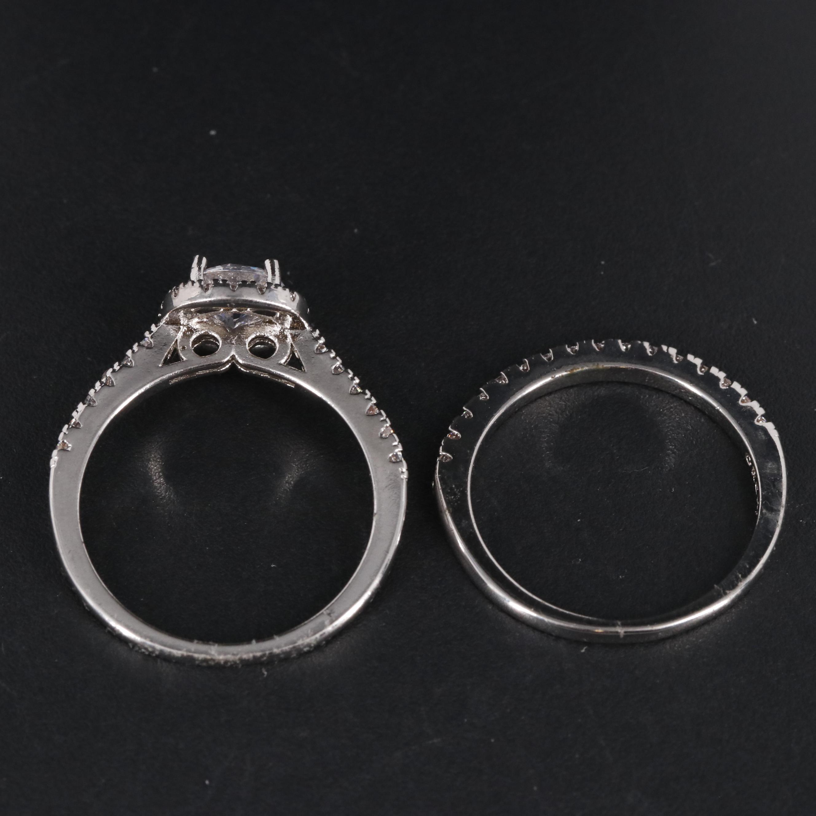 White Cubic Zirconia Brass Ring and Band