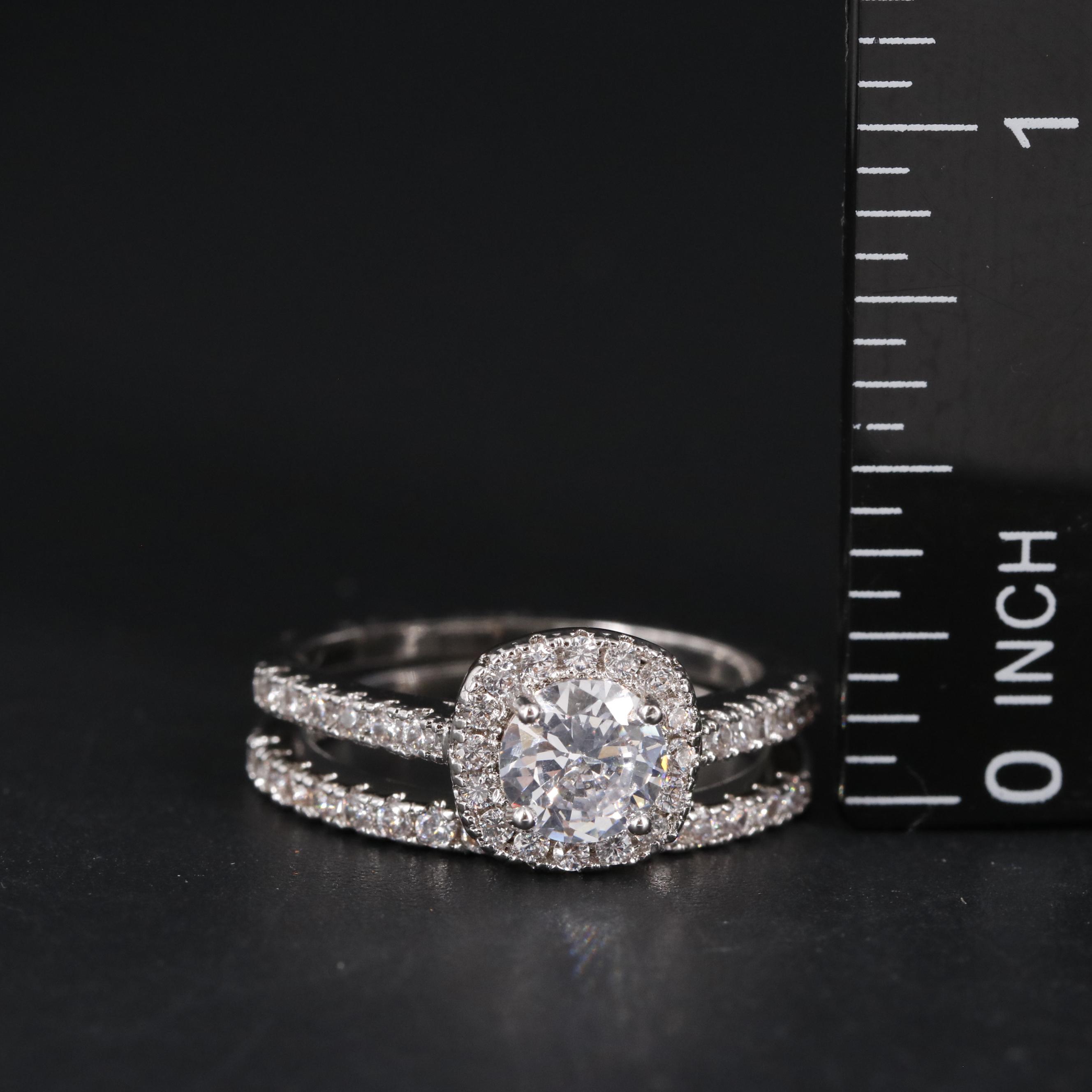 White Cubic Zirconia Brass Ring and Band