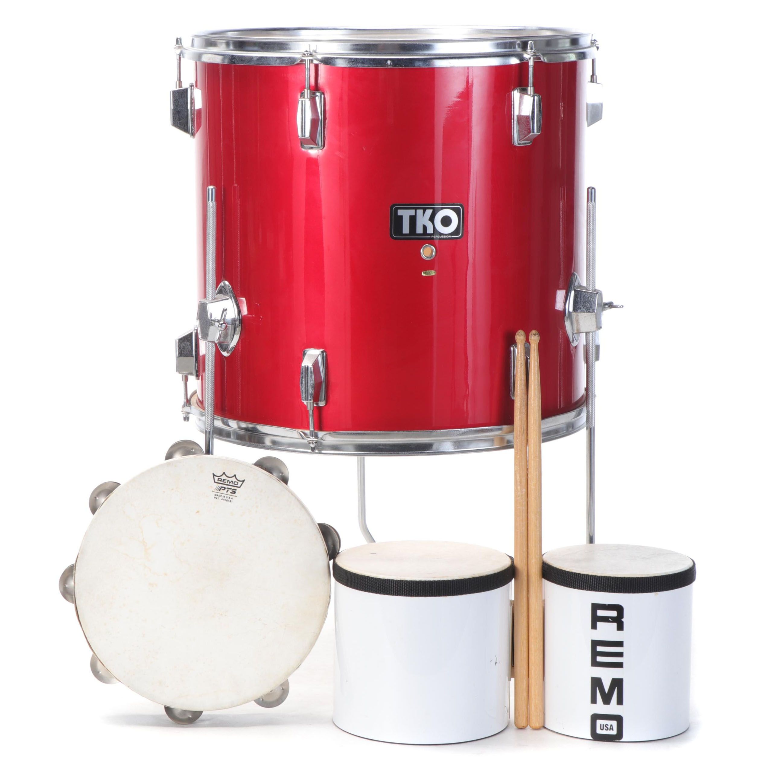 TKO Drum with Remo Bongo Drums and Tamberine