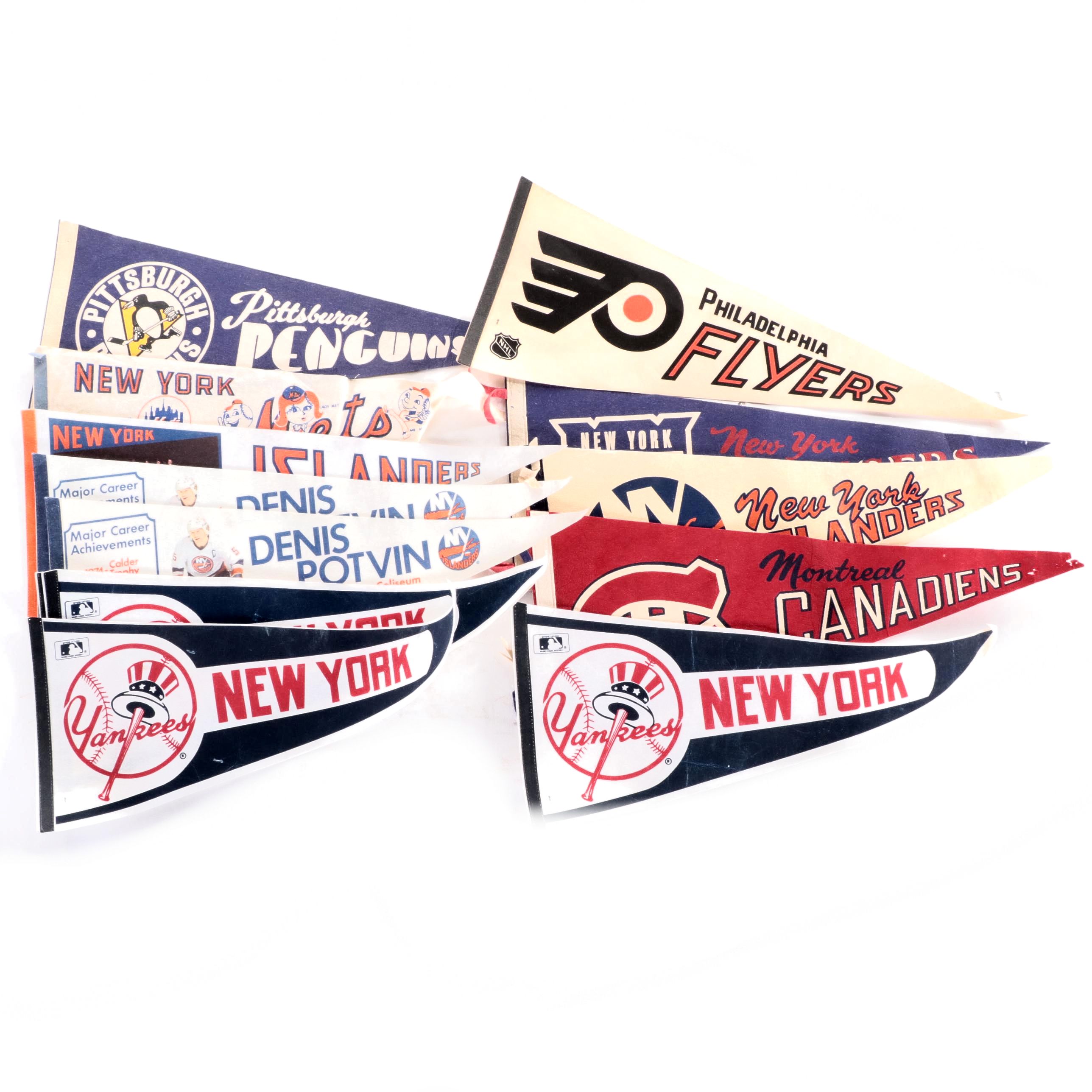 Baseball, Hockey Pennants With Yankees, Mets, Islanders, More, 1960s–1980s