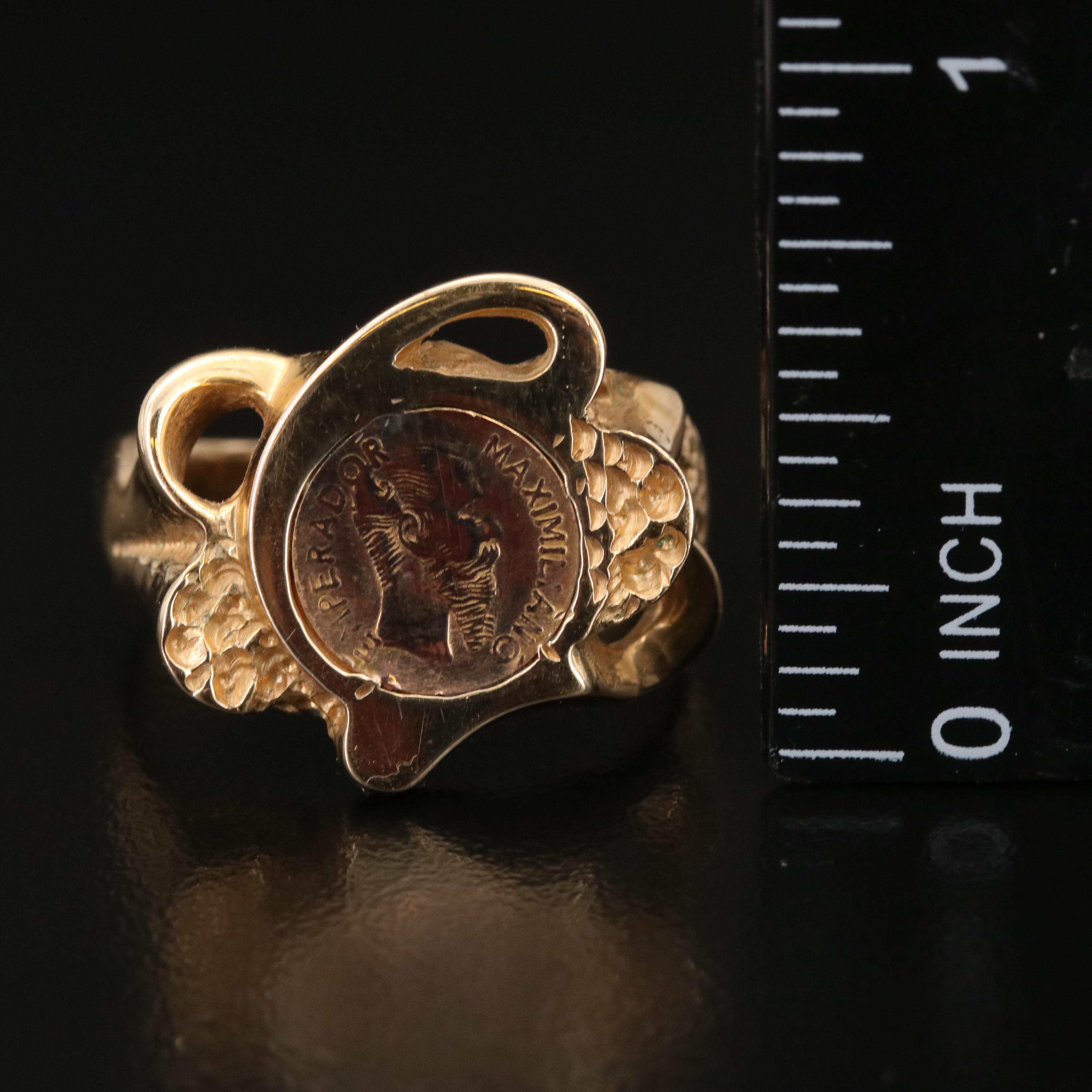 14K Ring with 1865 Mexico Maximiliano 8K Gold Re-Strike Coin