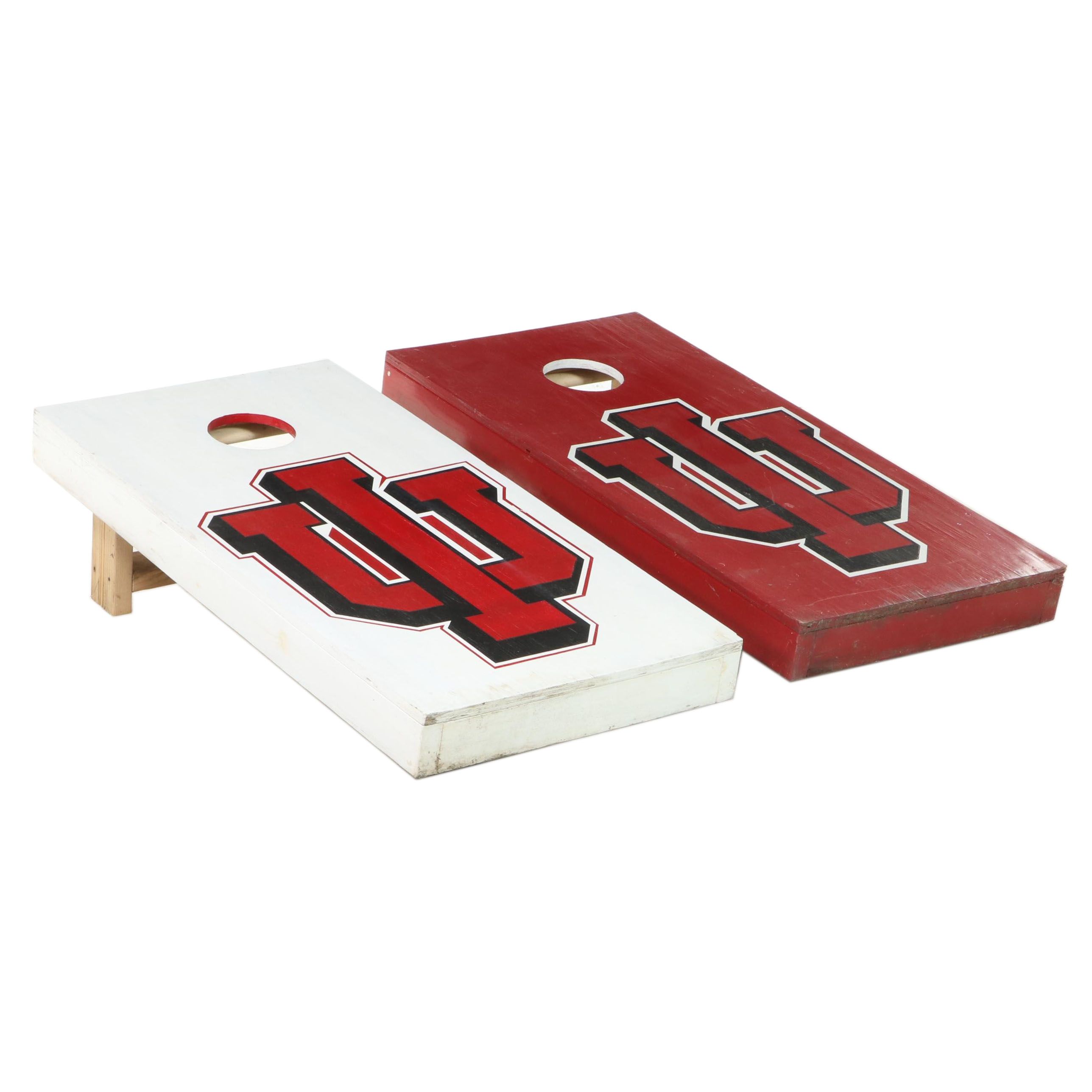 Pair of Red and White-Painted Indiana University Cornhole Boards