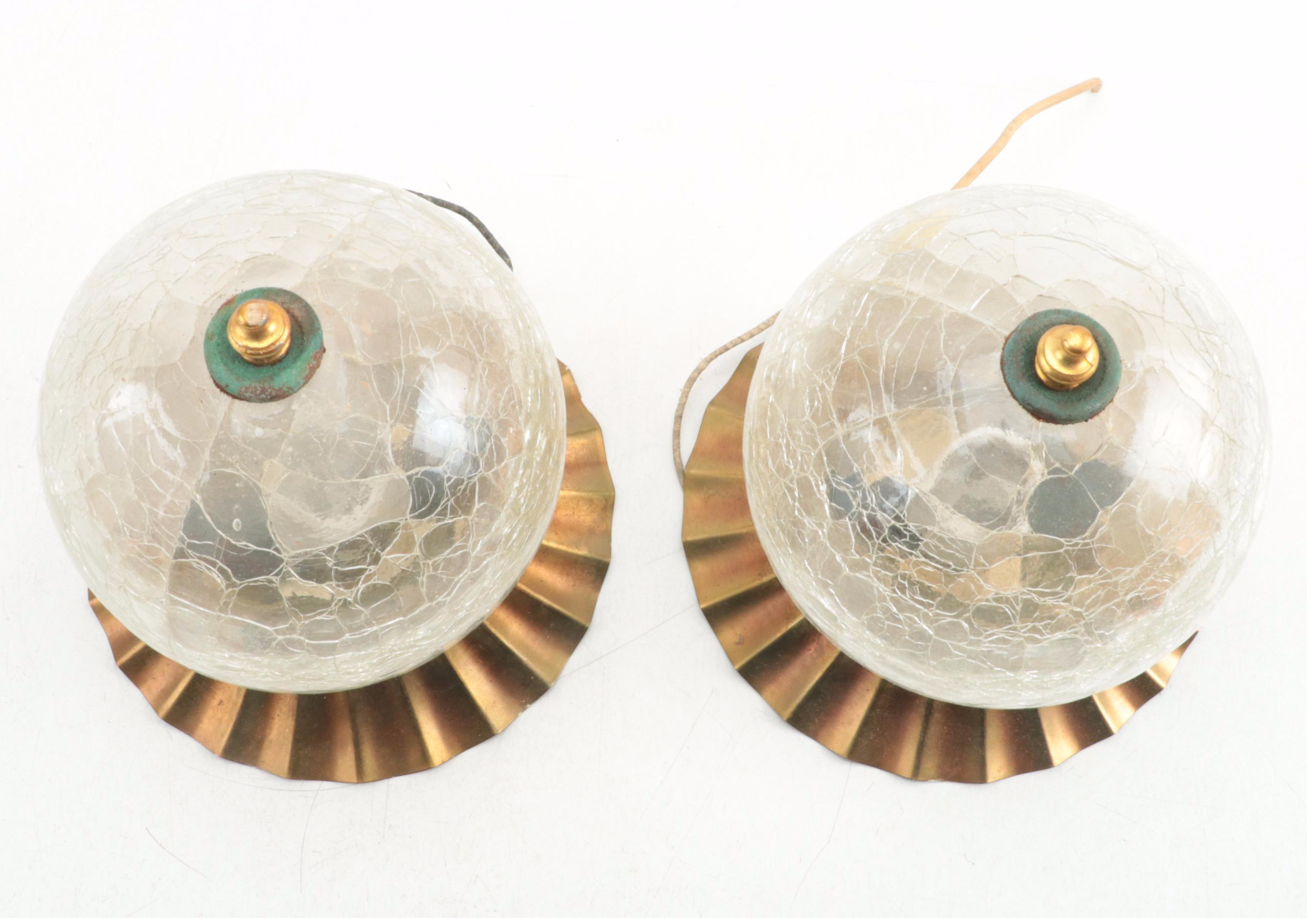 Pair of Lite Trend Ceiling Mount Crackle Glass Globe Lights and Amber Globe