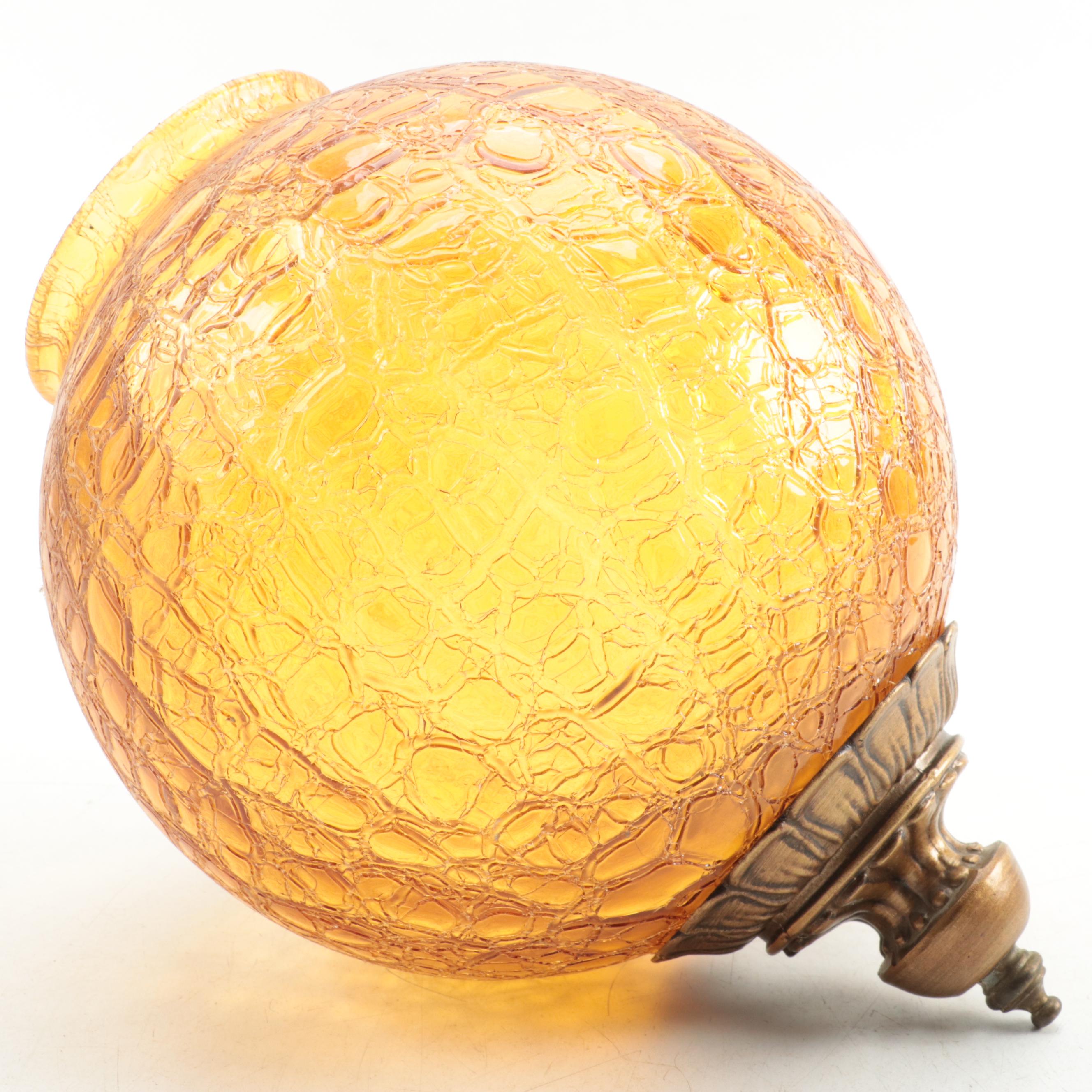 Pair of Lite Trend Ceiling Mount Crackle Glass Globe Lights and Amber Globe