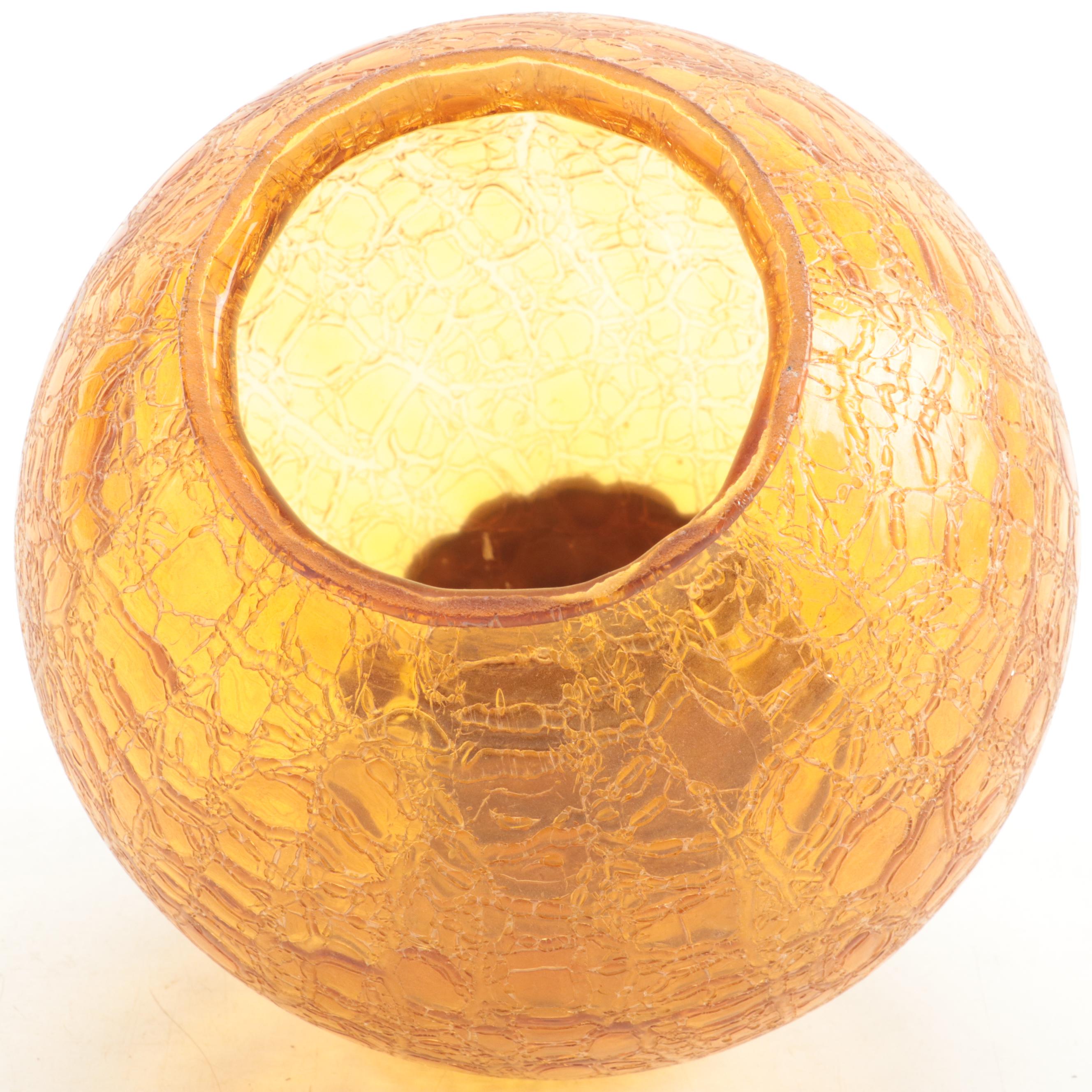 Pair of Lite Trend Ceiling Mount Crackle Glass Globe Lights and Amber Globe