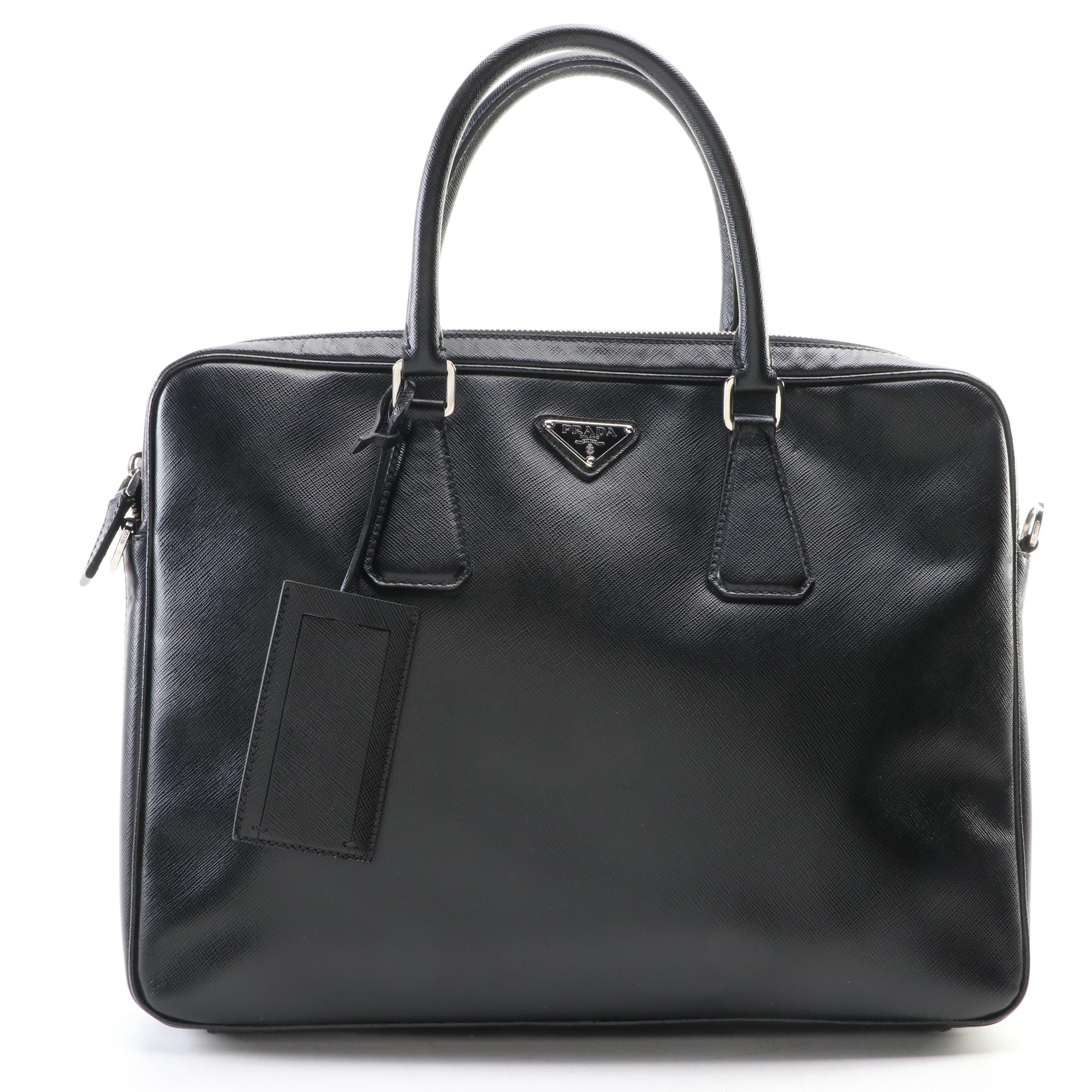 Prada Slim Briefcase/Laptop Case in Black Saffiano Leather