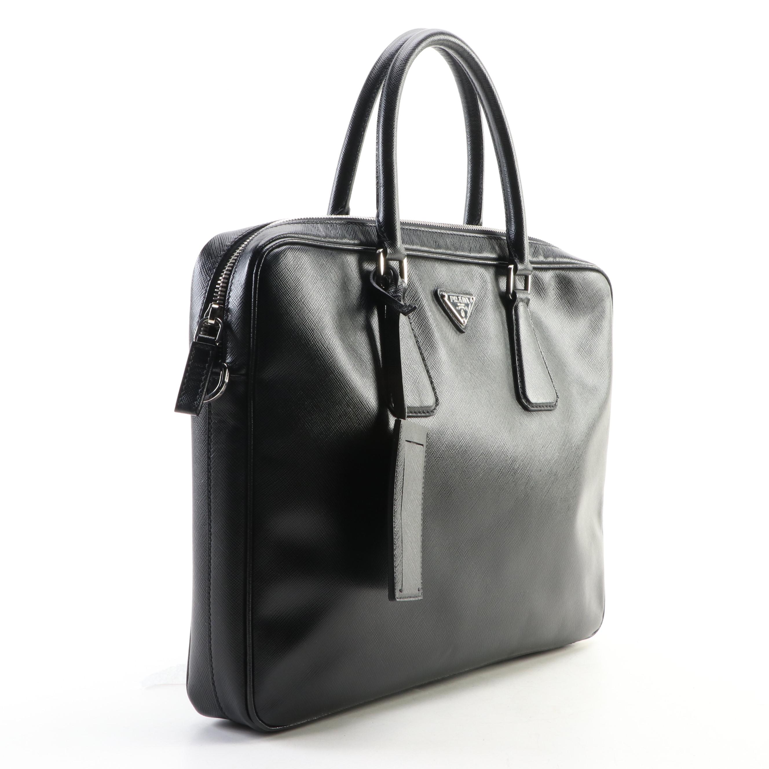 Prada Slim Briefcase/Laptop Case in Black Saffiano Leather