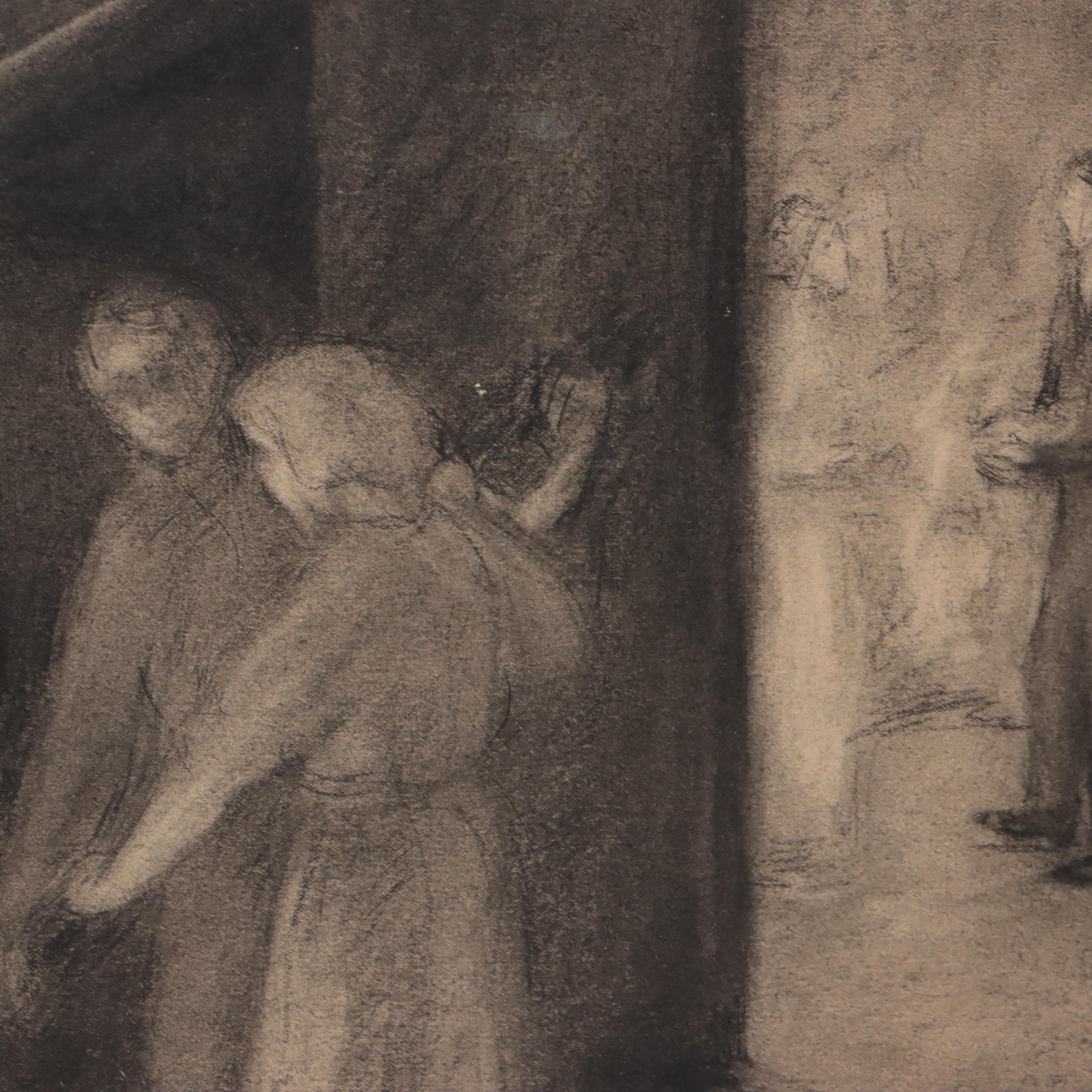 R. Jeen Watercolor Painting and Charcoal Drawing Attributed to Nora Houston