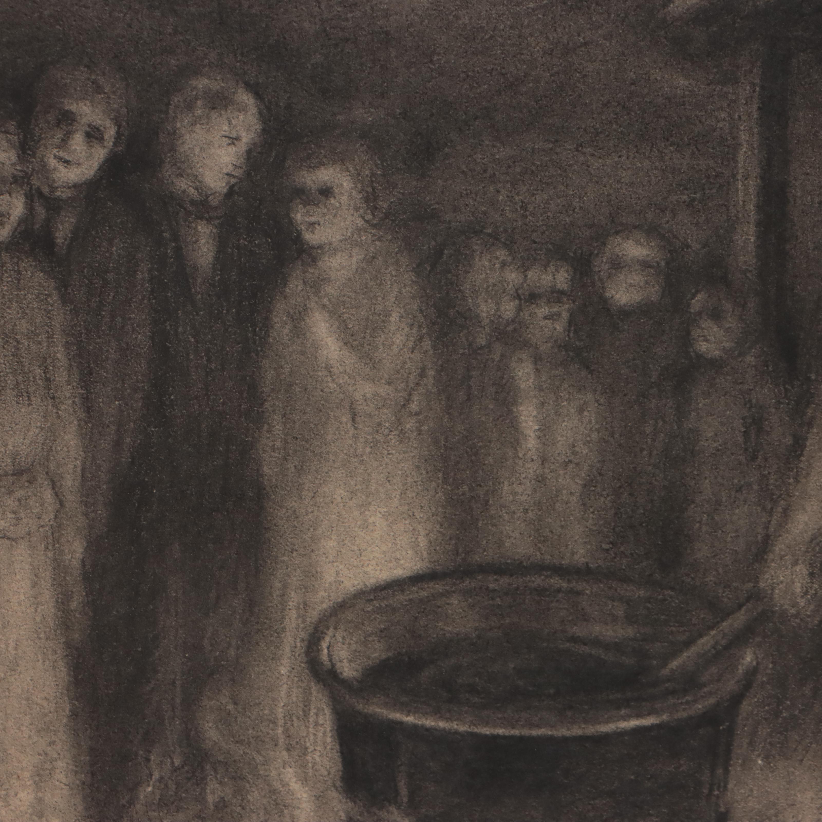 R. Jeen Watercolor Painting and Charcoal Drawing Attributed to Nora Houston