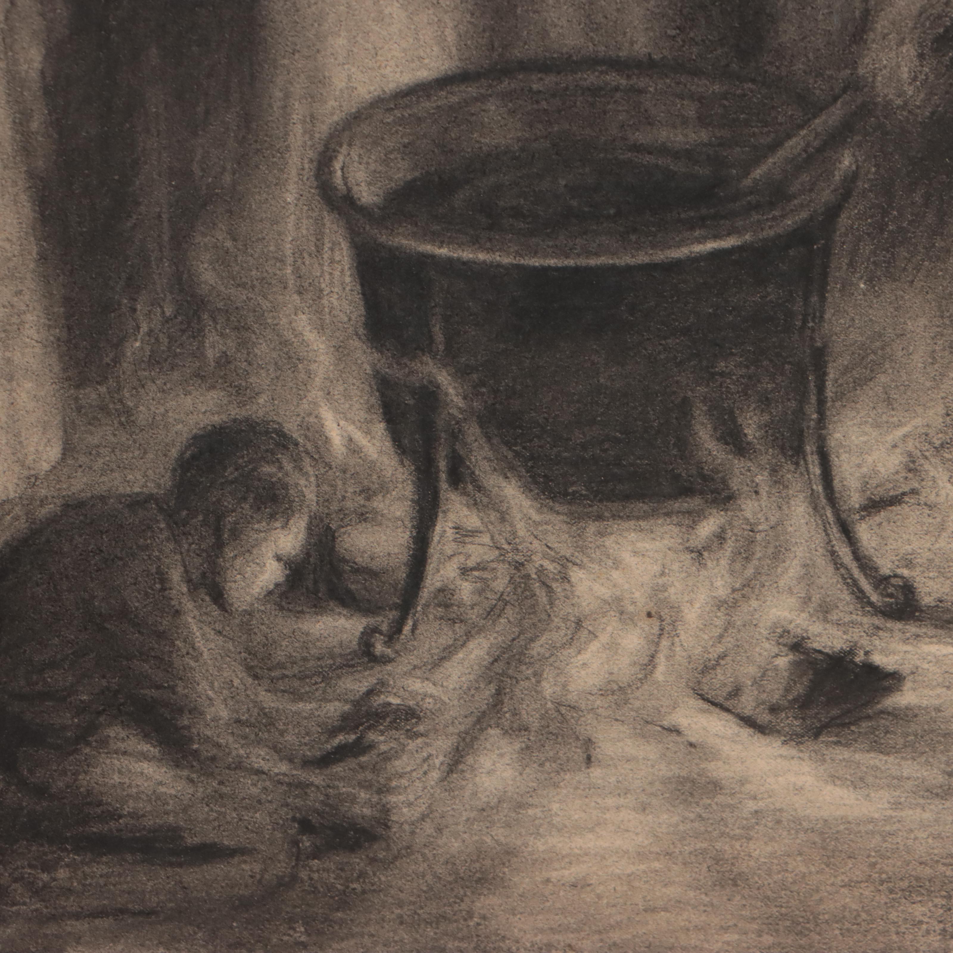 R. Jeen Watercolor Painting and Charcoal Drawing Attributed to Nora Houston