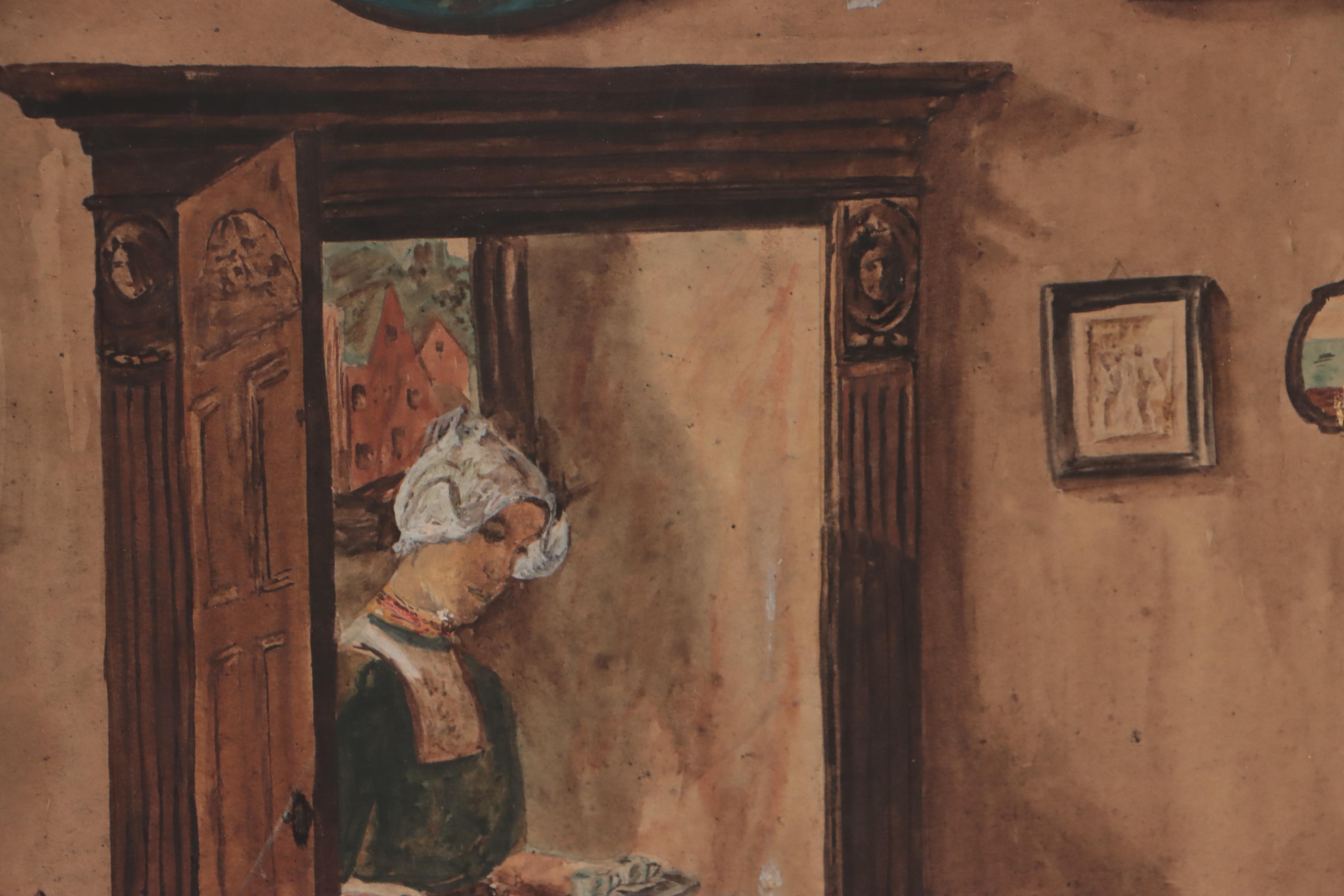 R. Jeen Watercolor Painting and Charcoal Drawing Attributed to Nora Houston