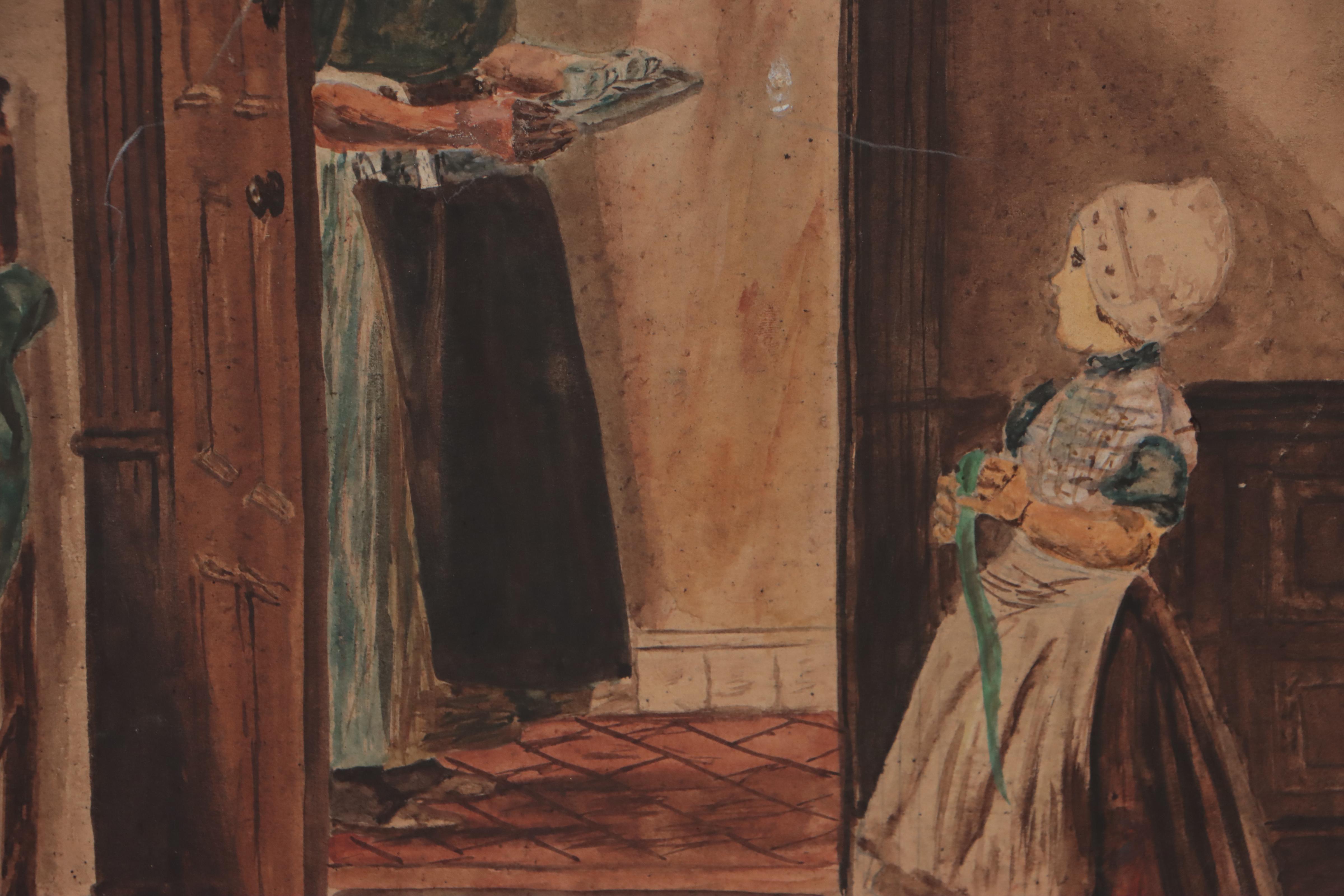 R. Jeen Watercolor Painting and Charcoal Drawing Attributed to Nora Houston