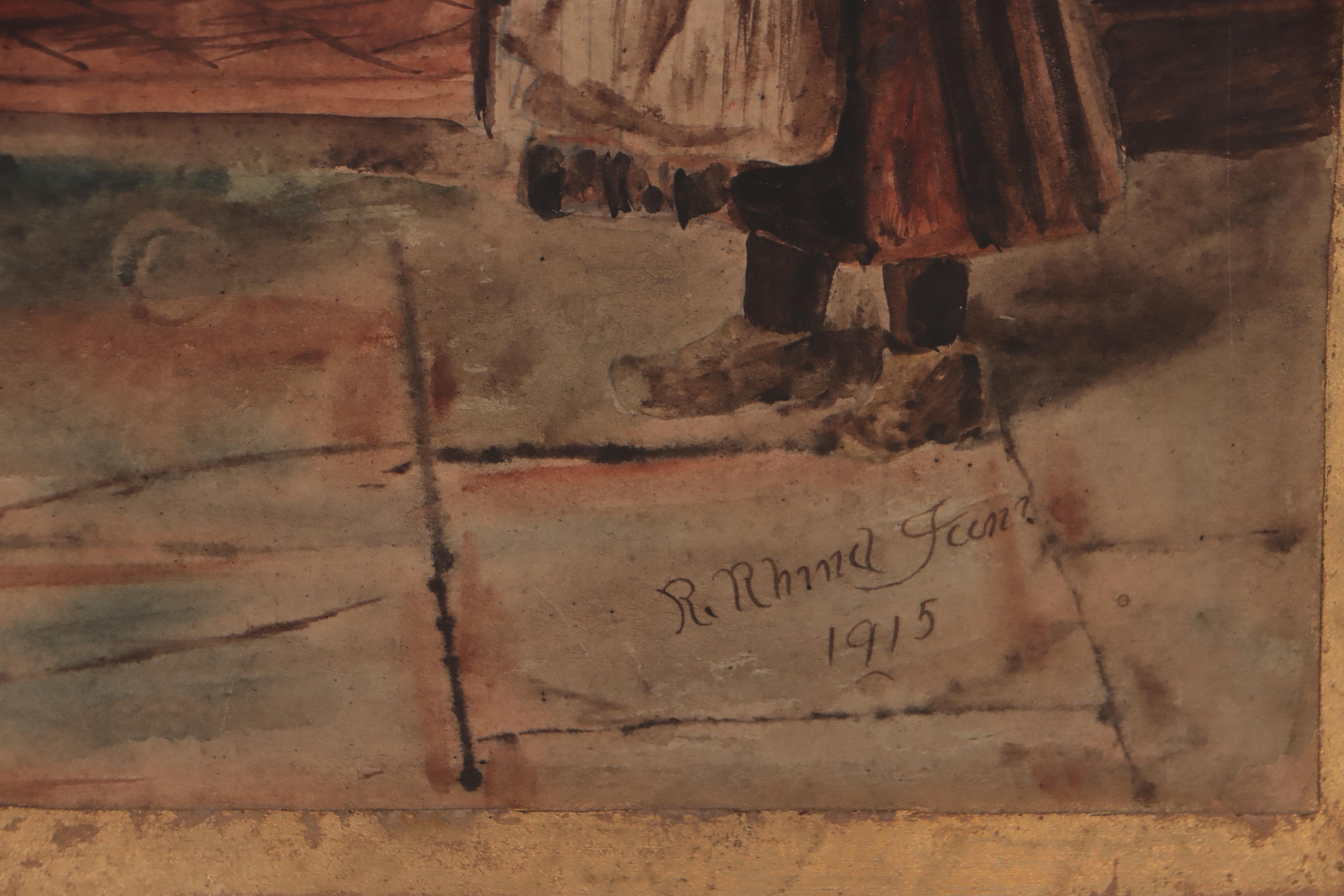 R. Jeen Watercolor Painting and Charcoal Drawing Attributed to Nora Houston