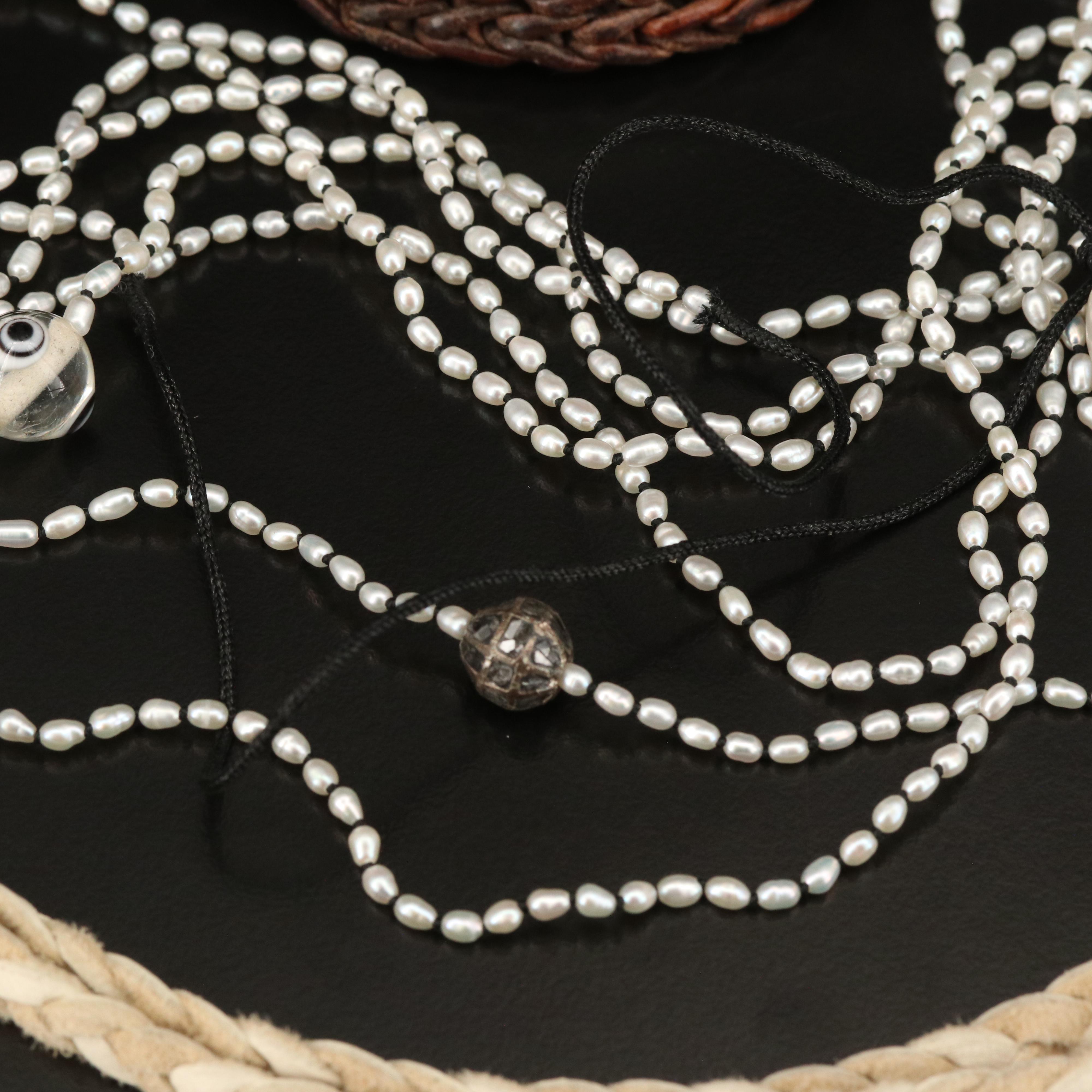 Diamond and Pearl Woven Necklaces Including Sterling Woven Infinity Bracelet