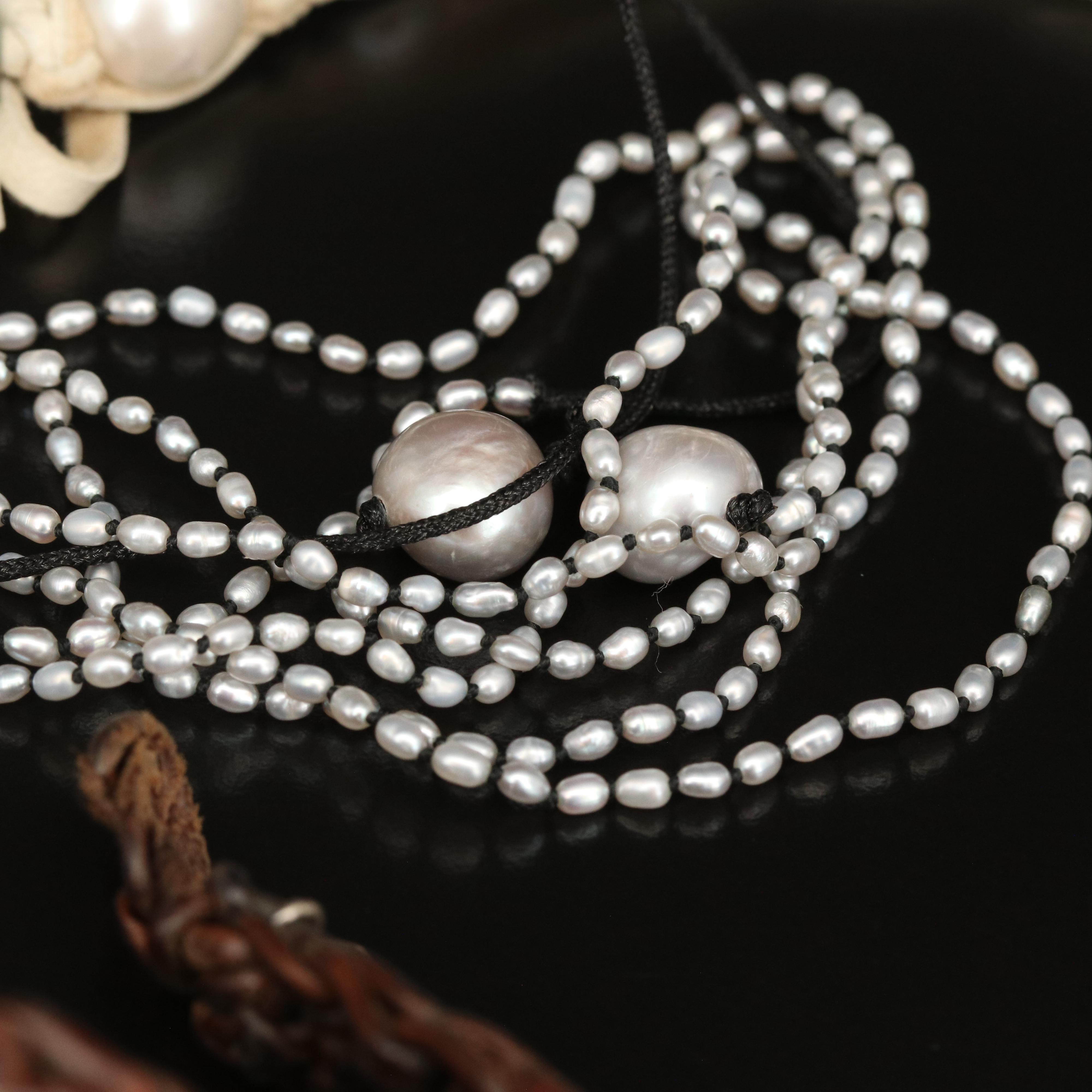 Diamond and Pearl Woven Necklaces Including Sterling Woven Infinity Bracelet