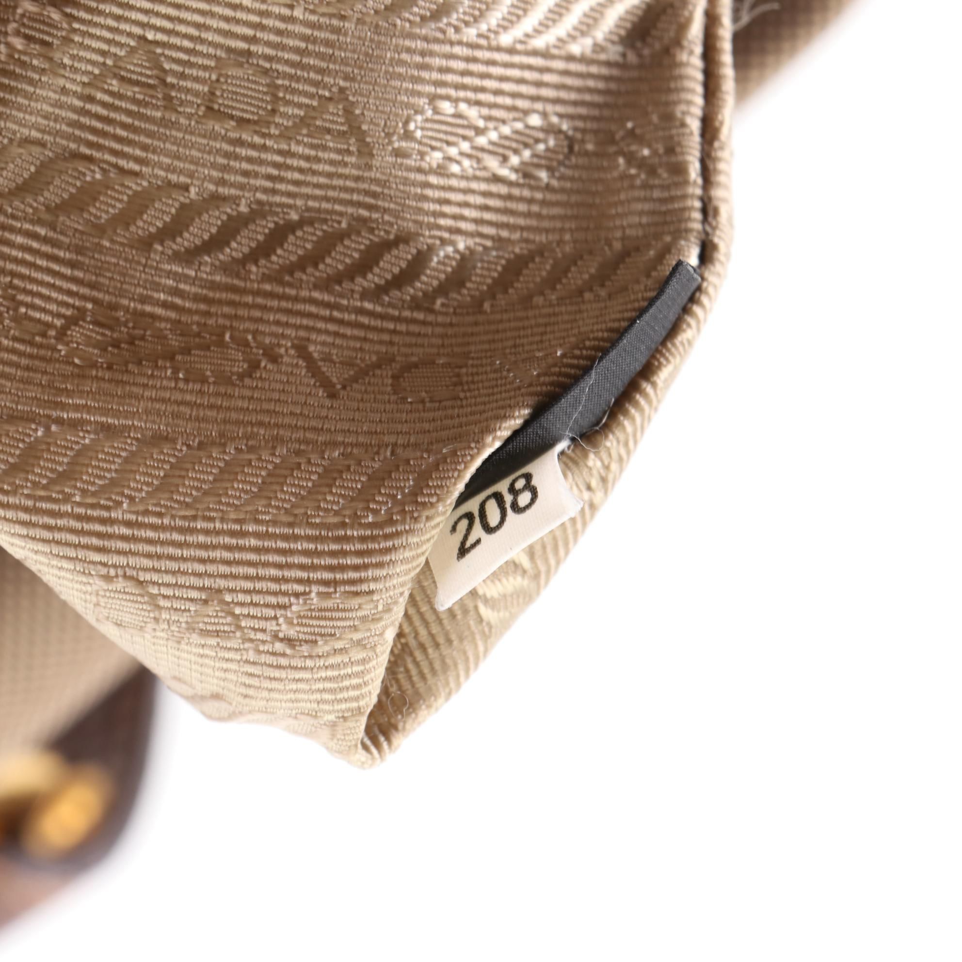 Prada Medium Zip Shoulder Bag in Logo Jacquard Canvas and Brown Leather