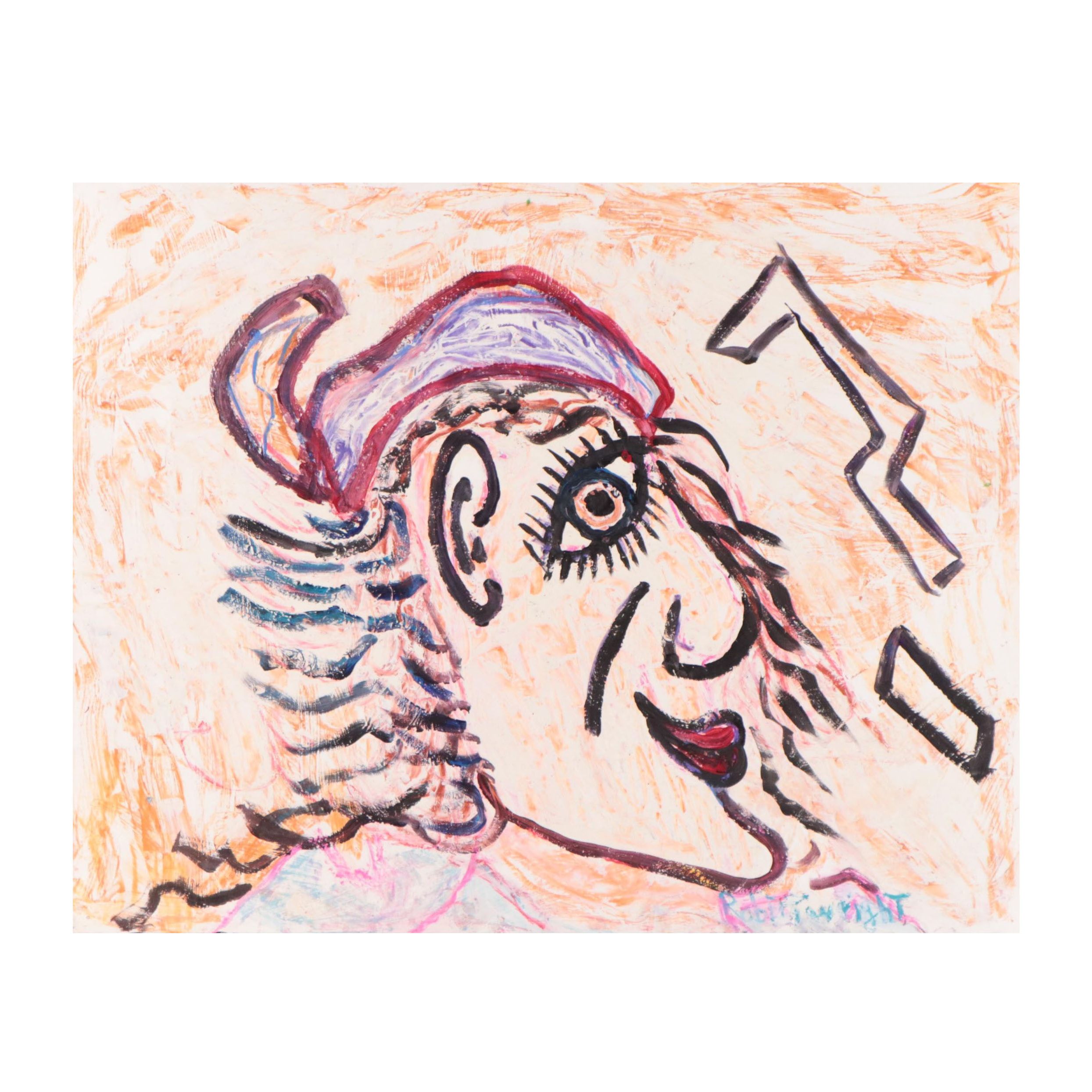 Robert Wright Figural Folk Art Acrylic Painting