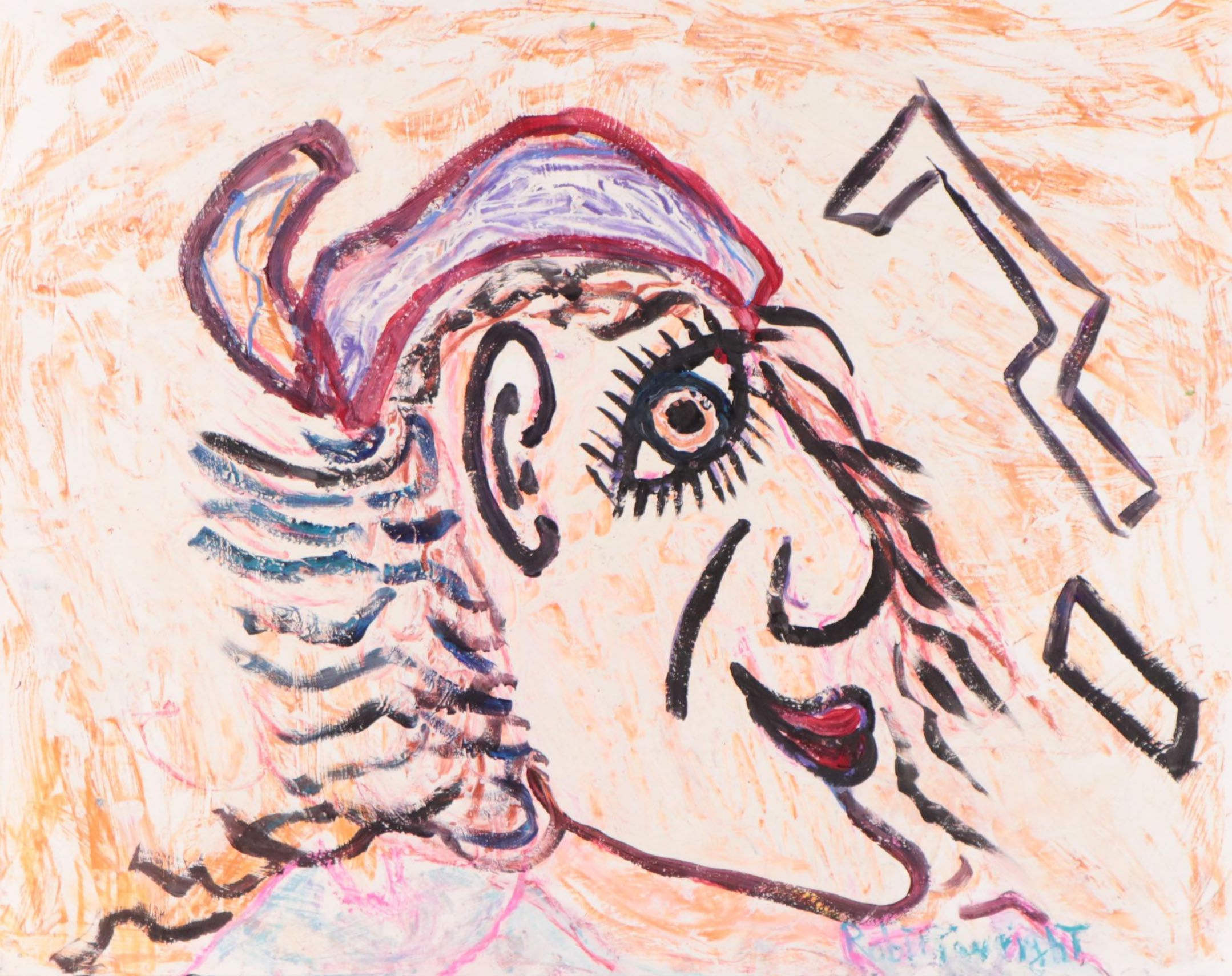 Robert Wright Figural Folk Art Acrylic Painting