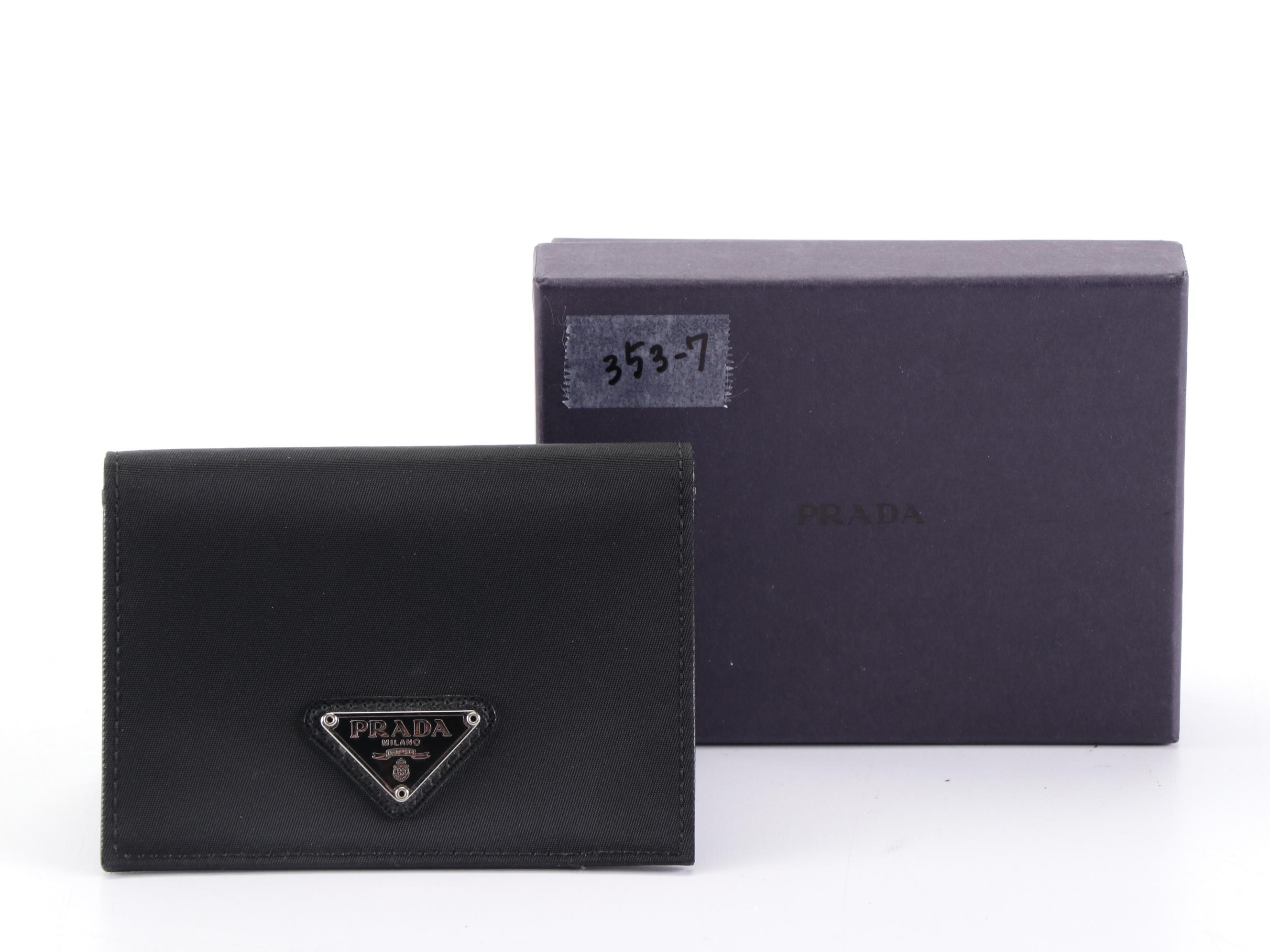 Prada Nylon and Saffiano Leather Card Case with Box