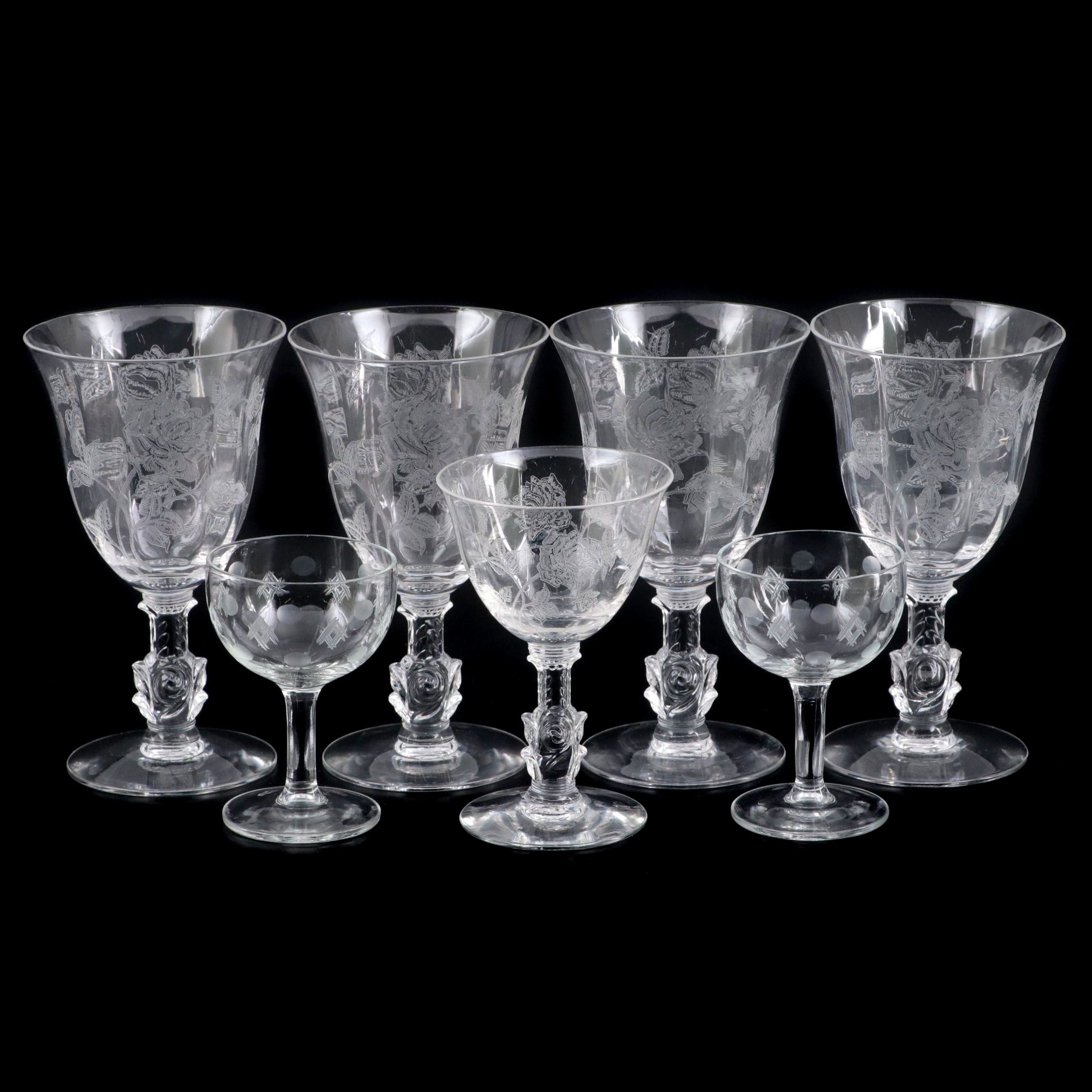 Heisey "Heisey Rose" and Other Glass Stemware, Mid-20th Century