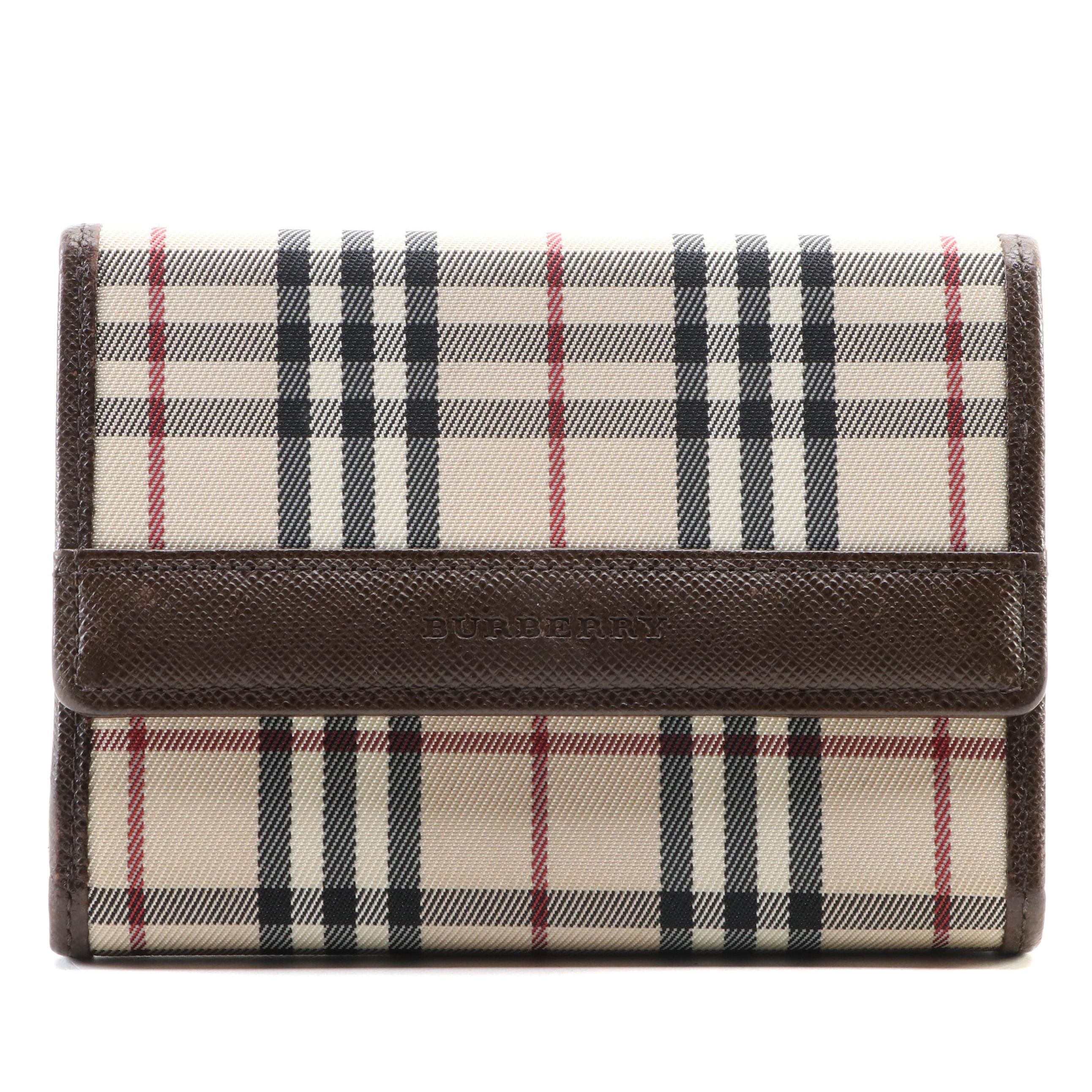 Burberry Trifold Wallet in Nova Check and Saffiano Leather with Box