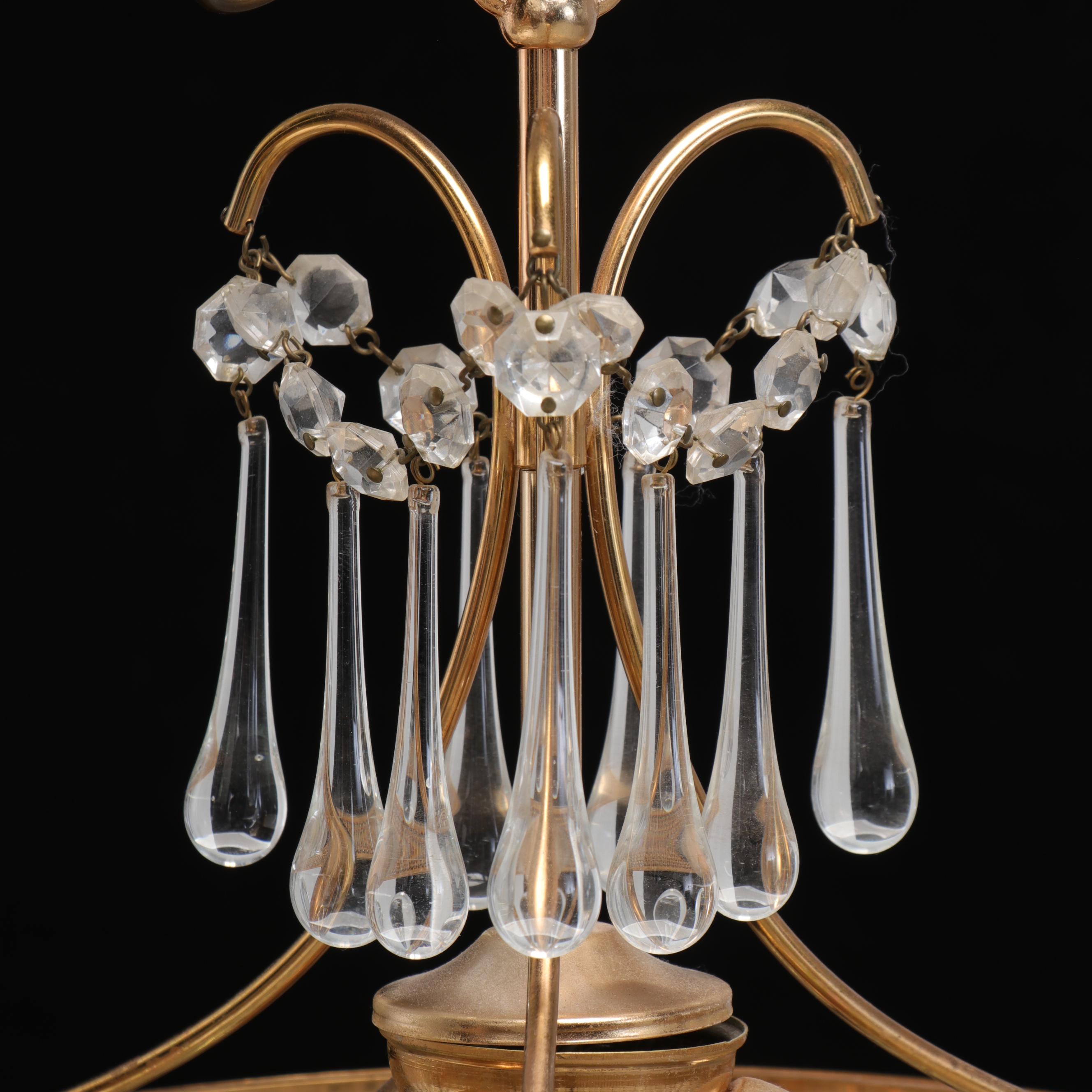 Hollywood Regency Gilt Metal and Crystal Swag Pendant, Mid-20th Century