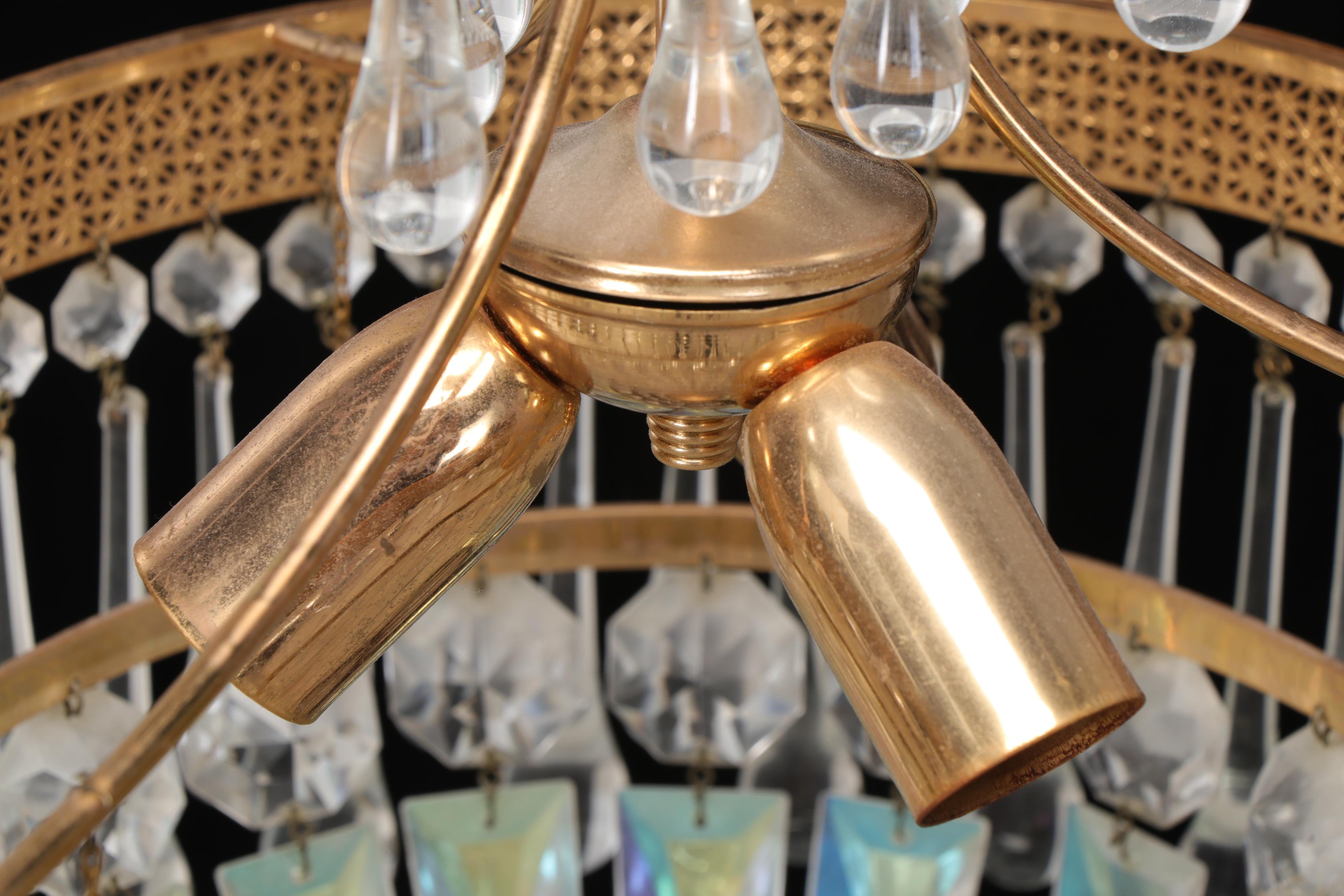 Hollywood Regency Gilt Metal and Crystal Swag Pendant, Mid-20th Century