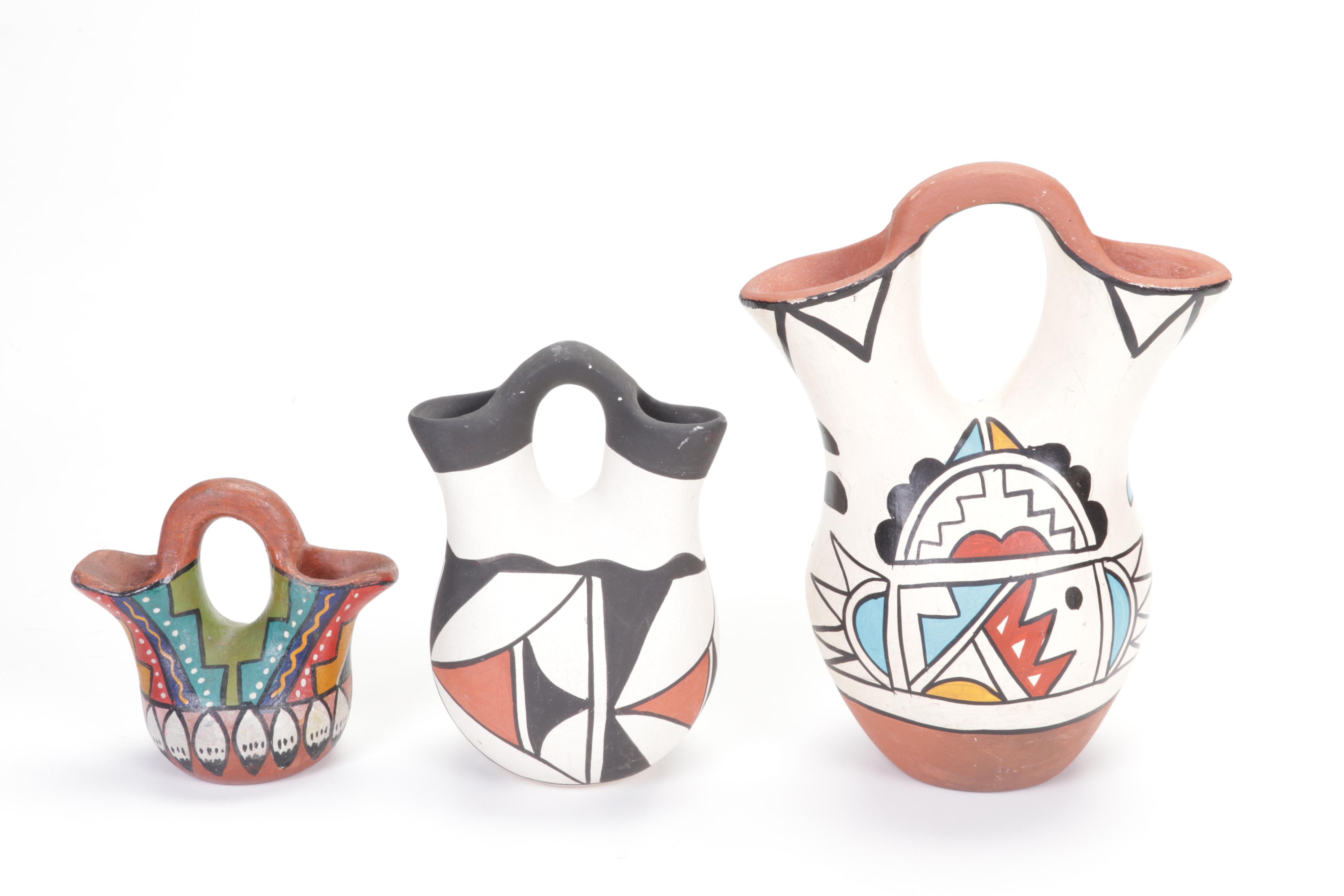 Native American Handmade Earthenware Wedding Vases and Other Pots