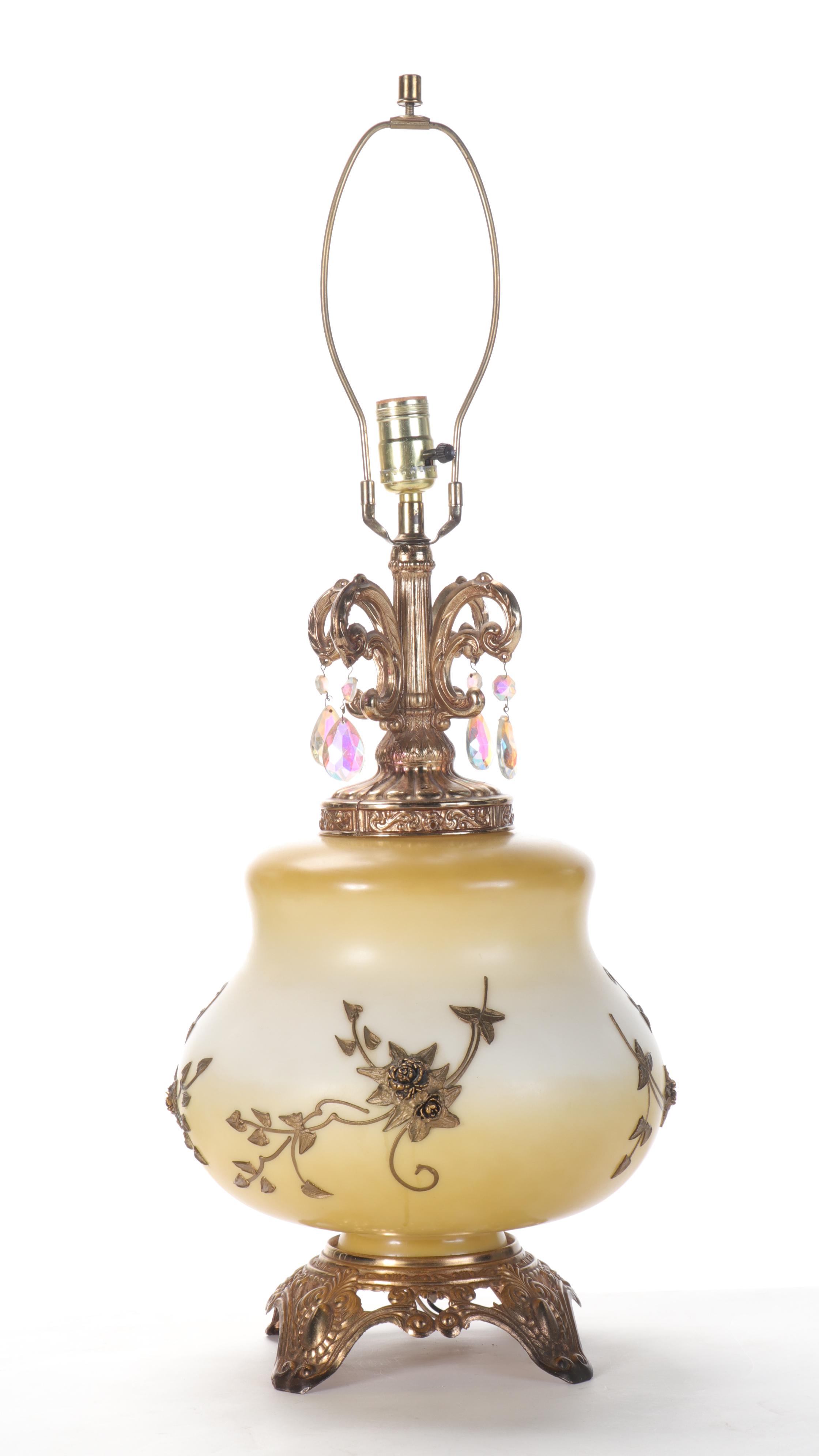 EF & EF Industries Yellow Floral Hollywood Regency Table Lamp, 1970